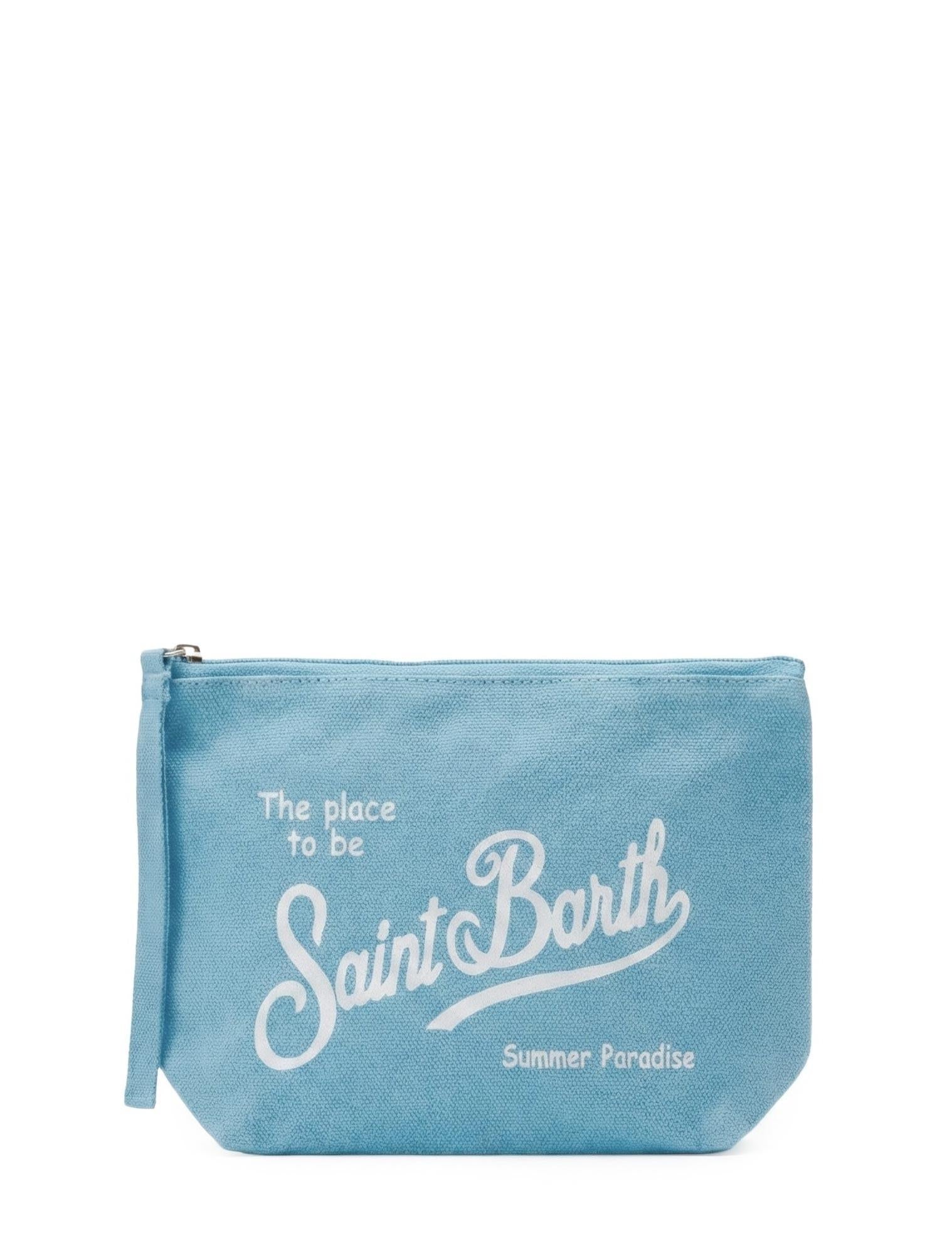 Saint Barth<BR/>Pochette Aline Linen Celeste ALI0004 00555L MC2 SAINT BARTH 