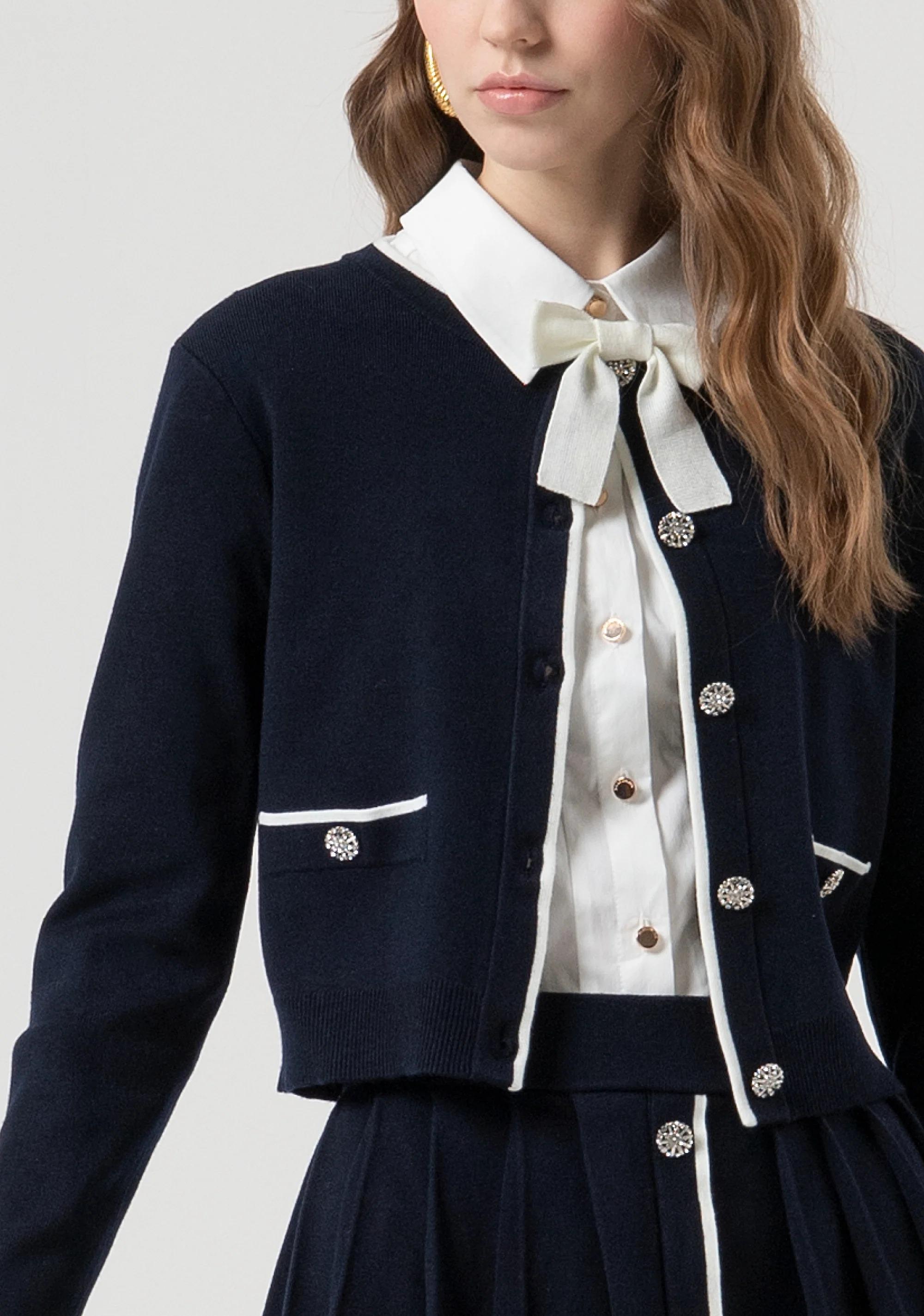 Fracomina Cardigan regular con bottoni gioiello per apertura dark blue cream FR25WT8023K45601 968 FRACOMINA 