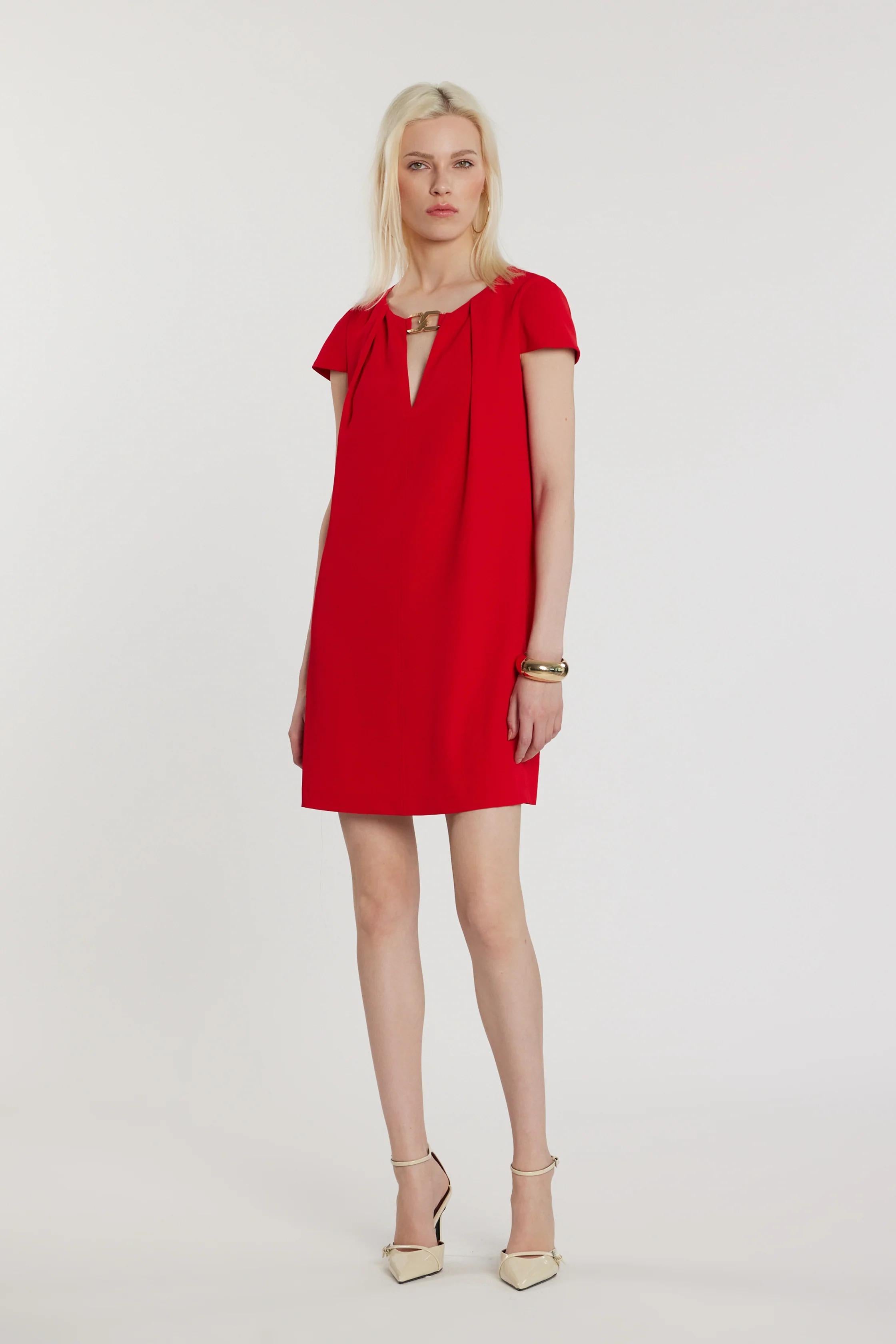 RELISH Abito STEPHANE corto maniche lunghe scollo a V con passante logo più pieghe FLARE SCARLETT RDP2609006012 1548 RELISH 