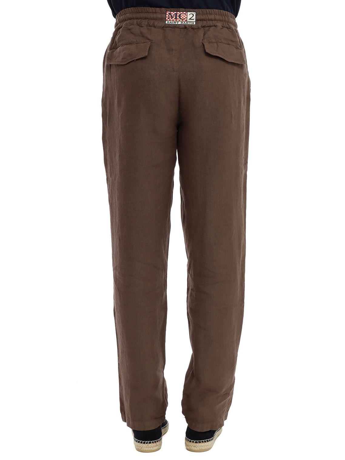 Pantalone St.Barth  Calais da uomo in lino marrone con coulisse