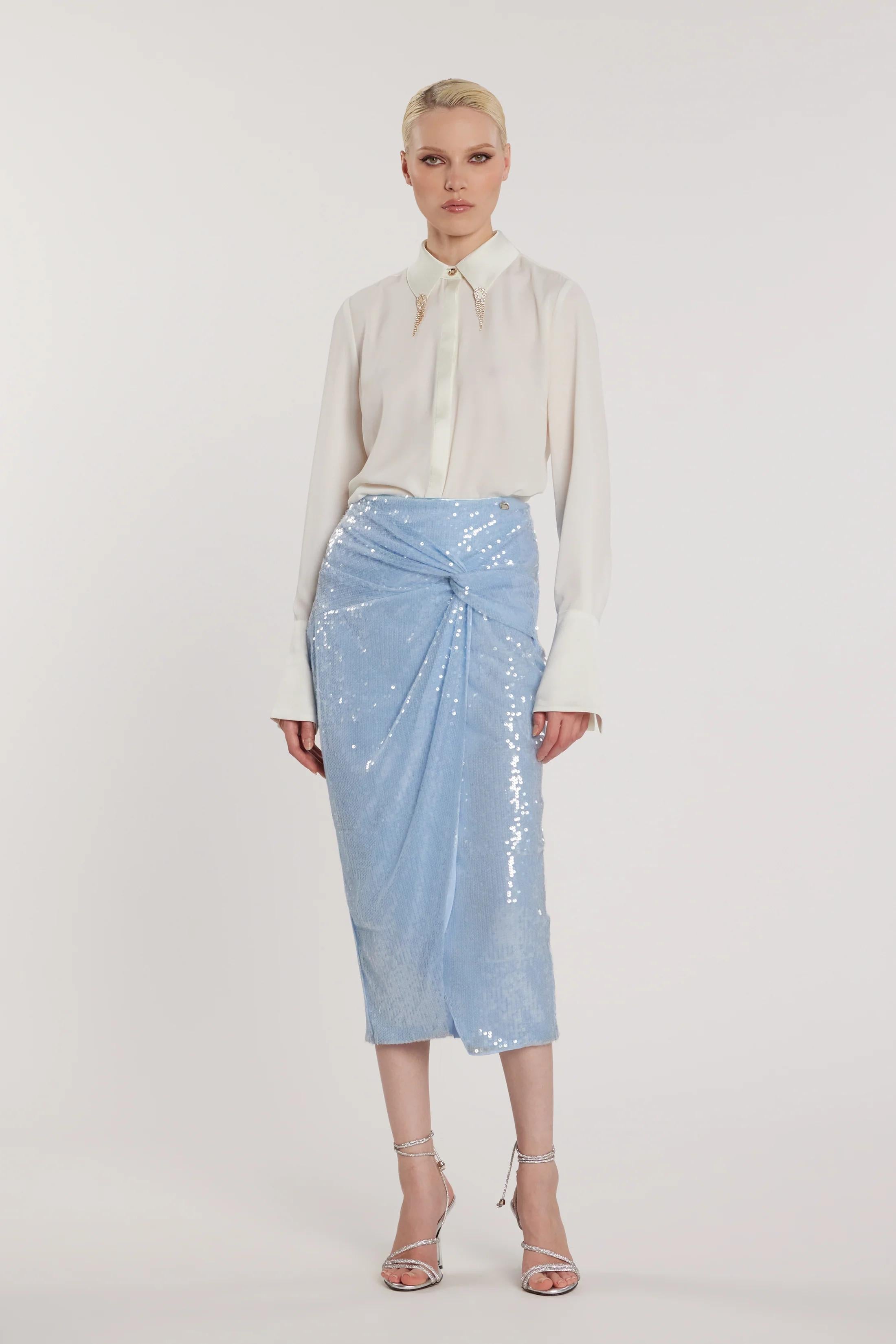 RELISH Camicia GHINI maniche lunghe con inserti in raso più spille gioiello MILK RDP2603009006 1101 RELISH 