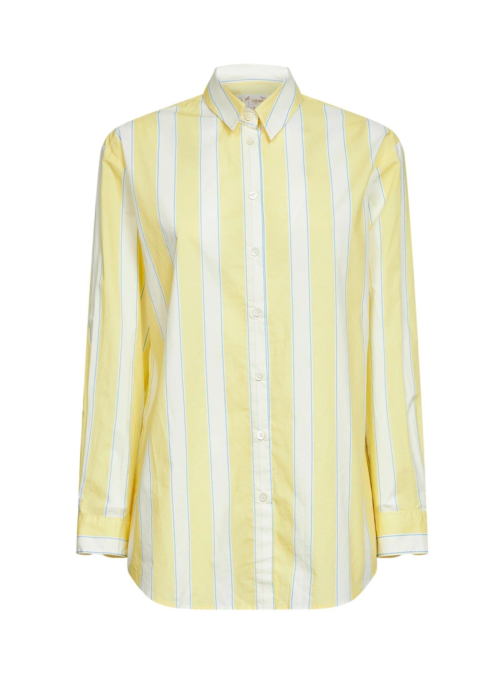 MC2 SAINT BARTH<BR/>Camicia Brigitte in popeline a righe giallo e panna con ricamo BRIG001 01420L MC2 SAINT BARTH 