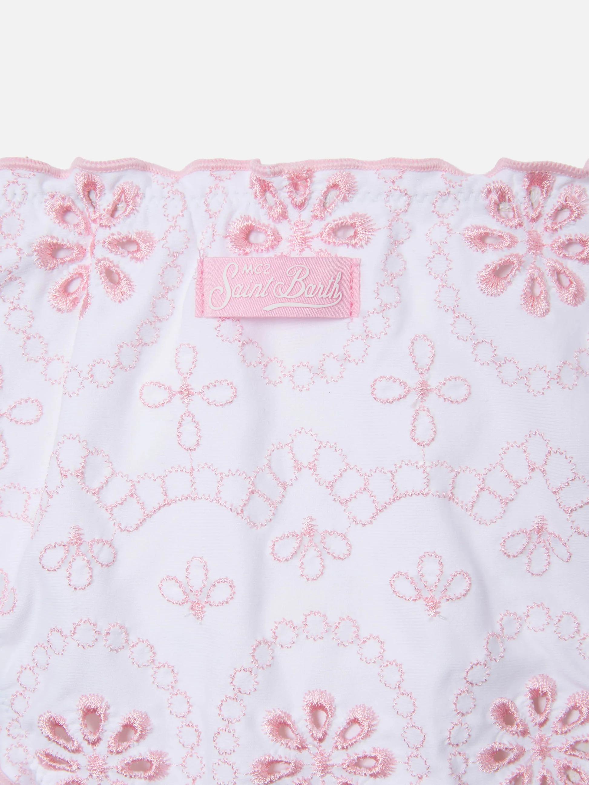 Bikini Cris in tessuto sangallo bianco con ricamo rosa CRIS001 00055L MC2 SAINT BARTH 