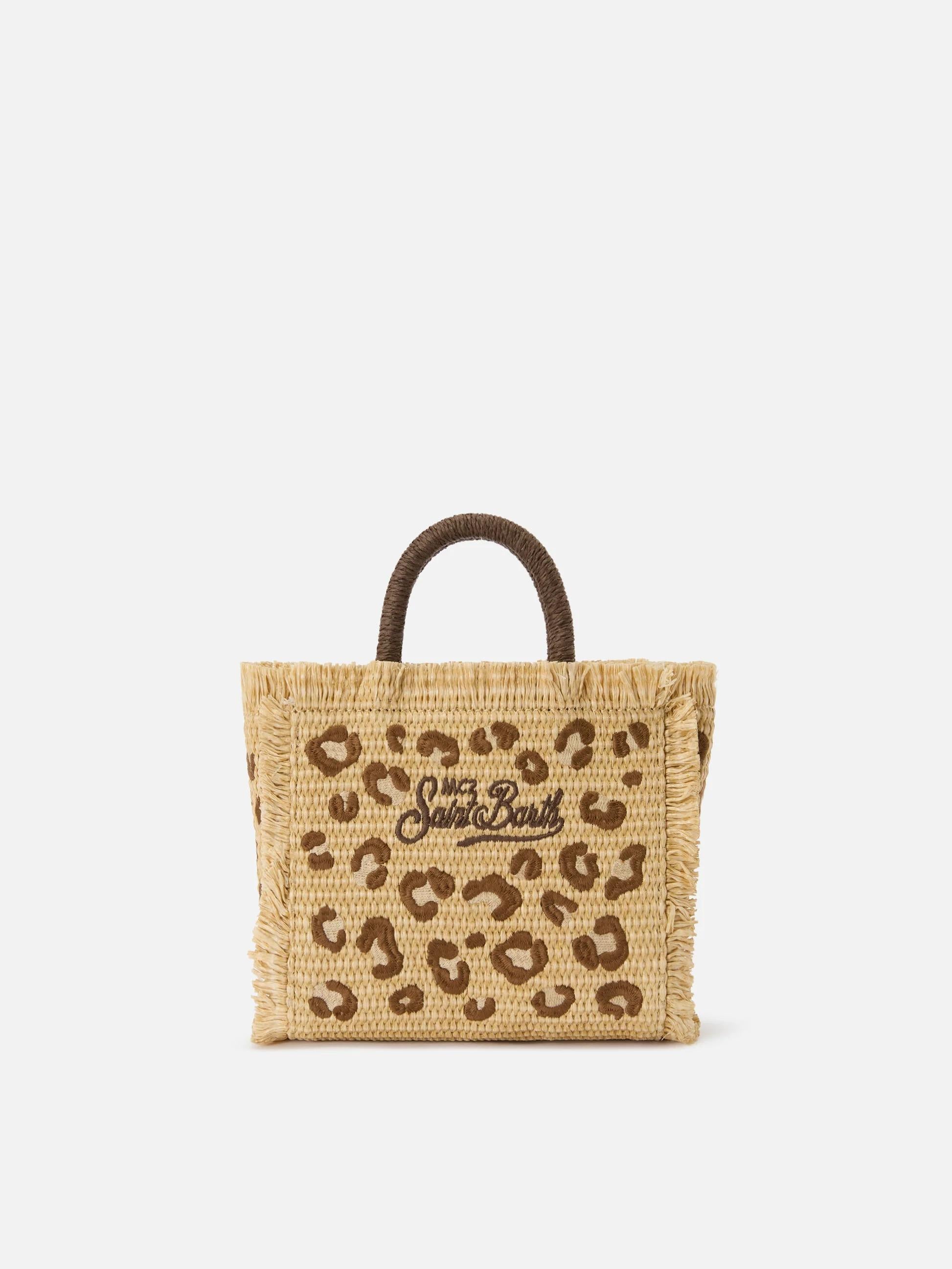 Borsa Vanity mini in tessuto effetto paglia con ricamo leopardato VAMI009 00349L MC2 SAINT BARTH 