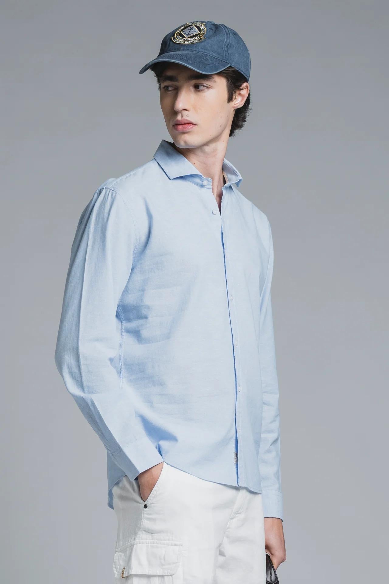 RILEY SHIRT COLLAR FRENCH IN 100% LINEN CELESTE IM26SSSM-RILEY-LIN C25 IMPURE 