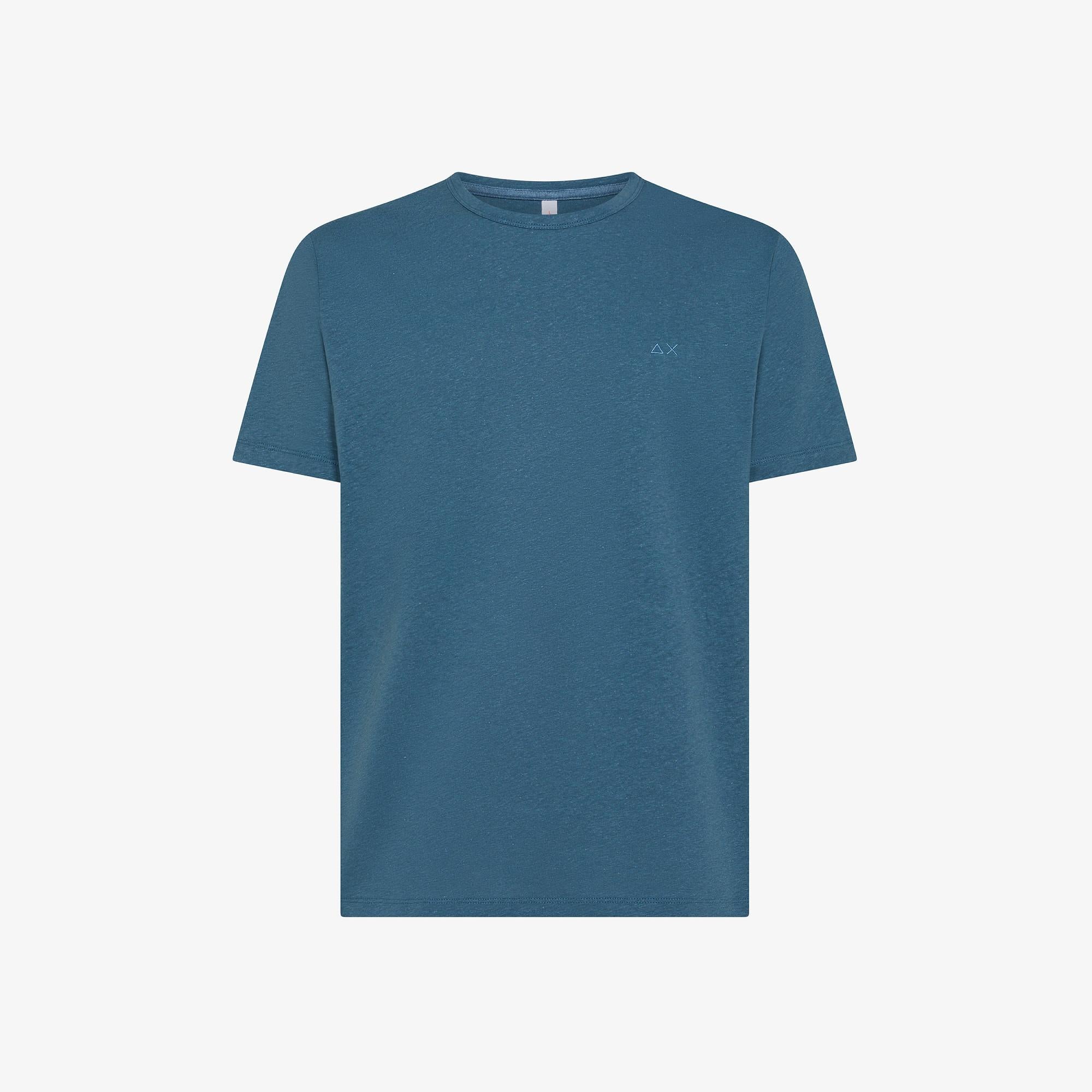T-shirt in lino avio scuro con logo ricamato T35132 80 SUN 68 