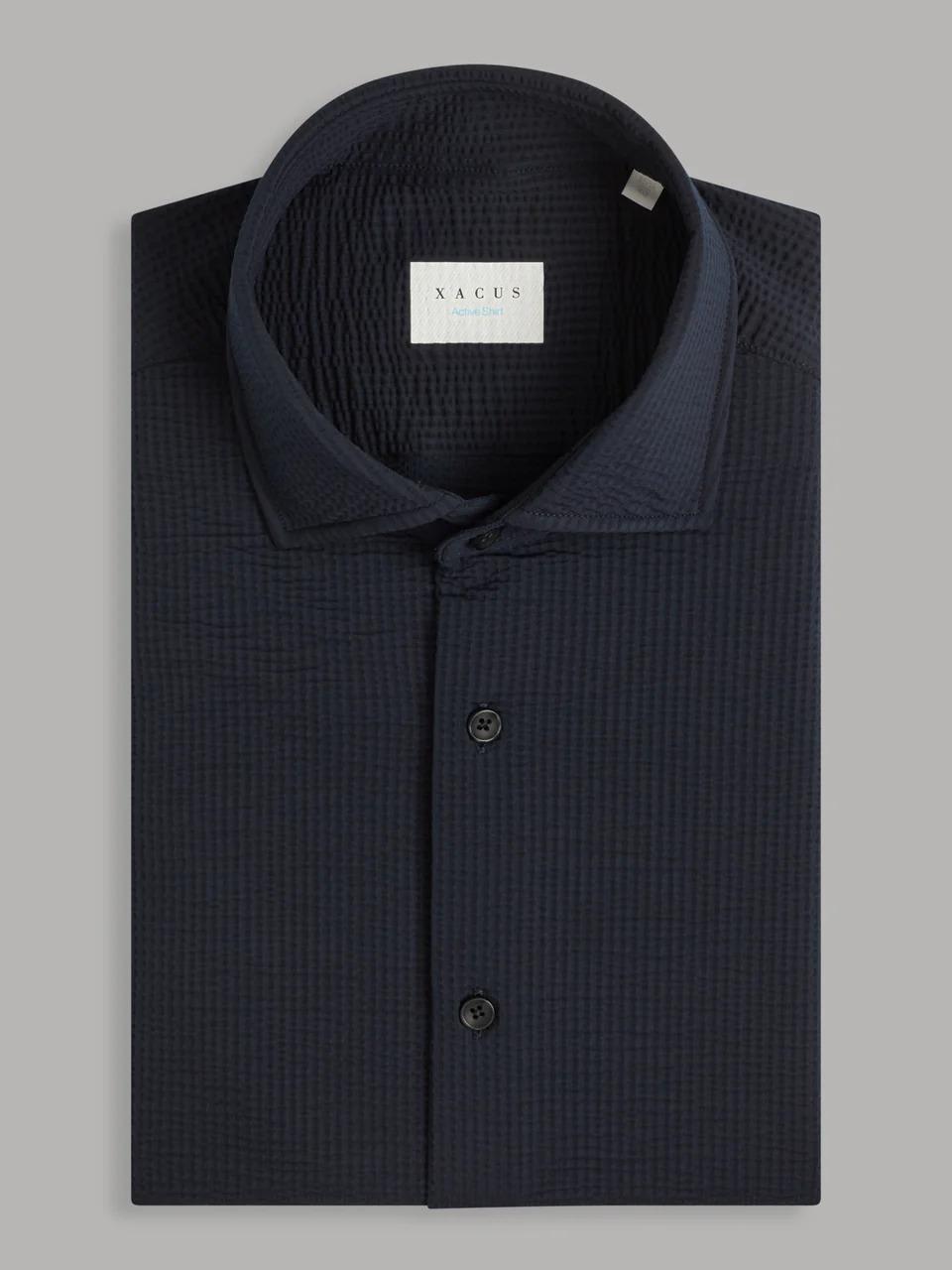 XACUS ACTIVE<BR/>Camicia Collo Francese Piccolo Tinta Unita Seersucker Blu Navy 422619-21616 006 XACUS 