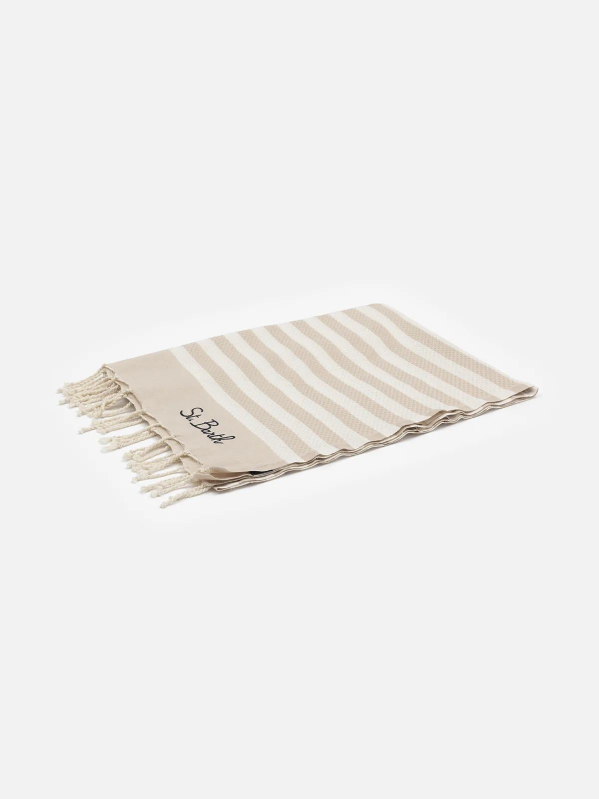 Telo mare Foutas a righe beige e bianche FOUT01202753L FOUT012 02753L MC2 SAINT BARTH 