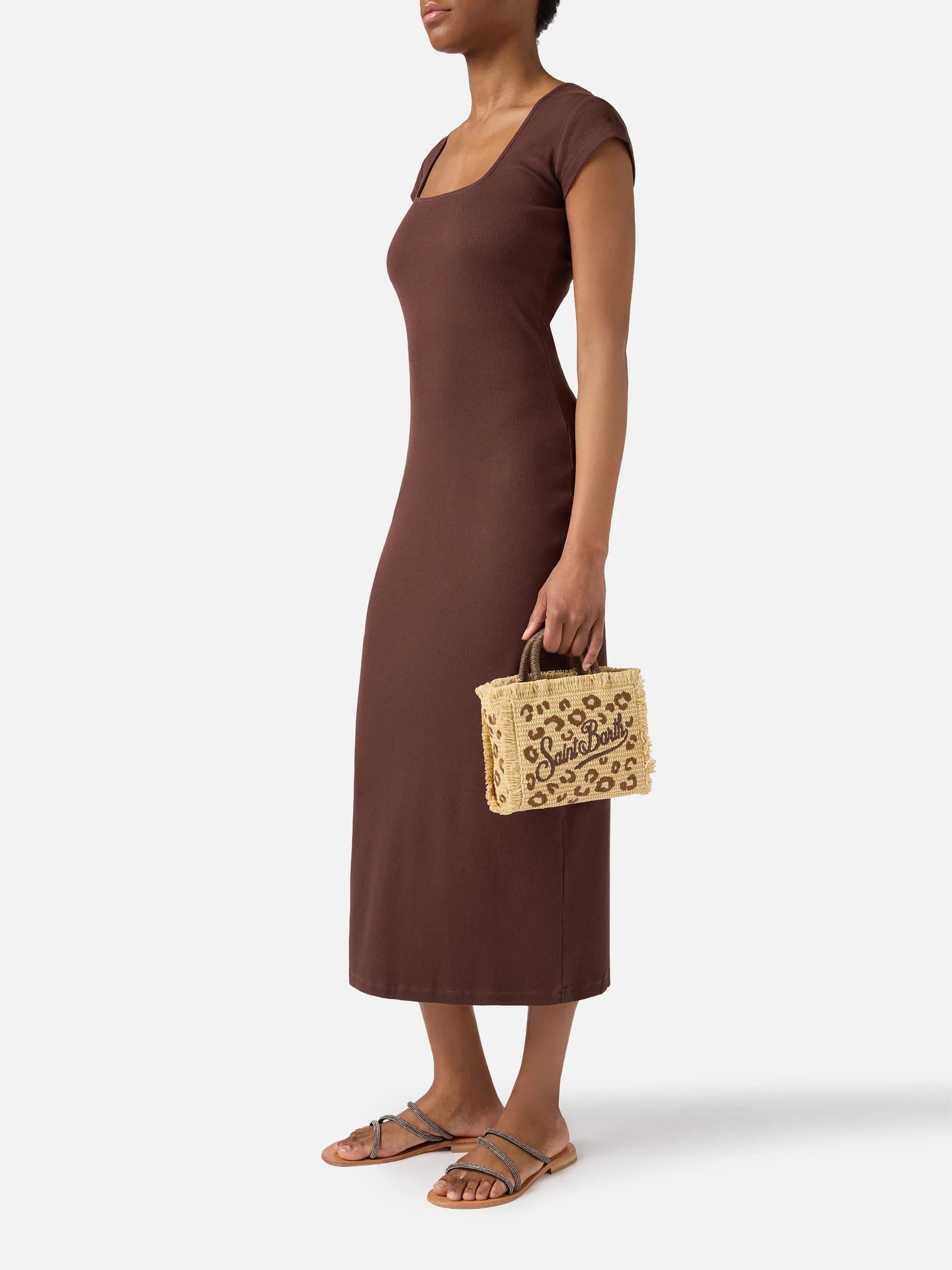Borsa Vanity mini in tessuto effetto paglia con ricamo leopardato VAMI009 00349L MC2 SAINT BARTH 