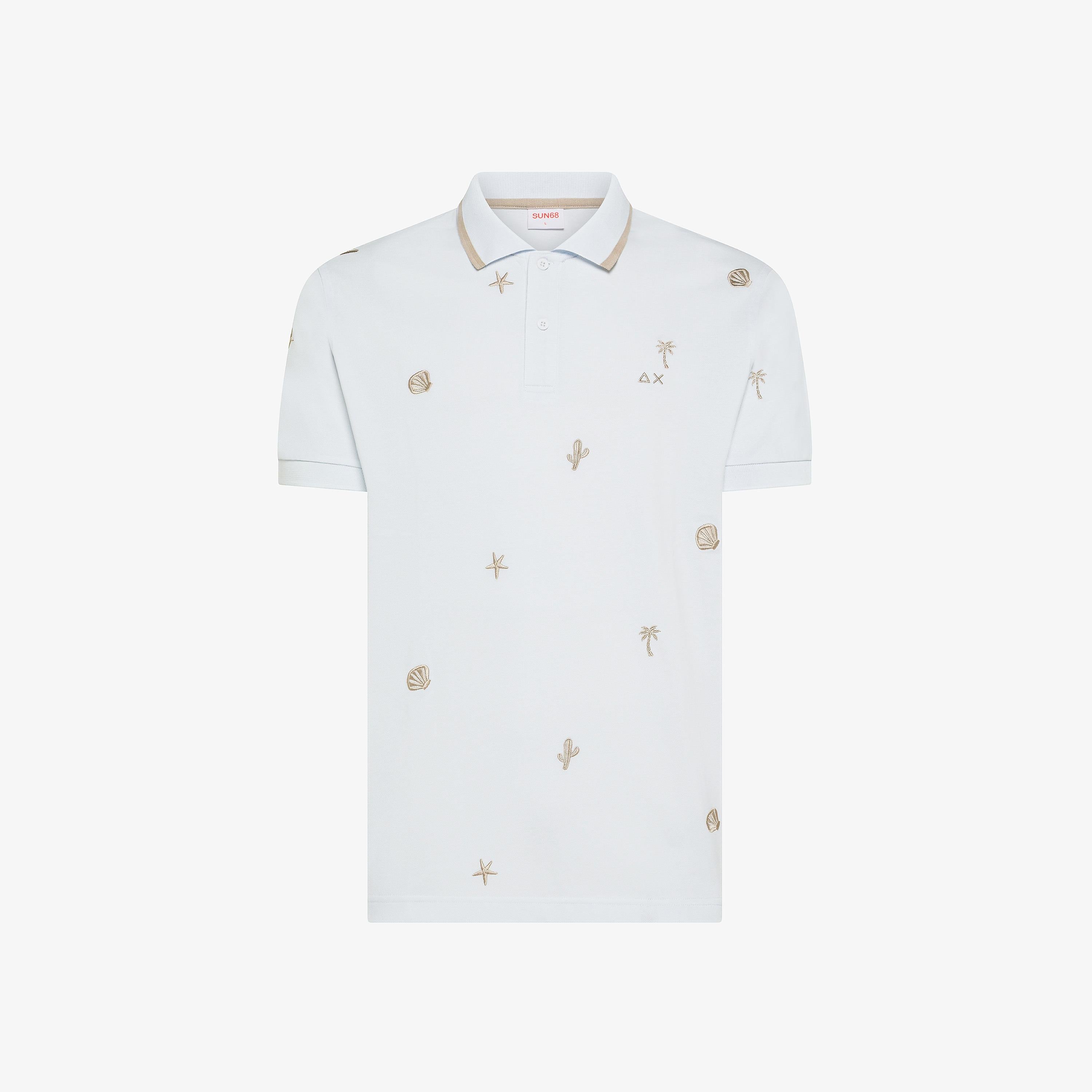 SUN68 Polo full embroidery Bianca A36126 01 SUN 68 