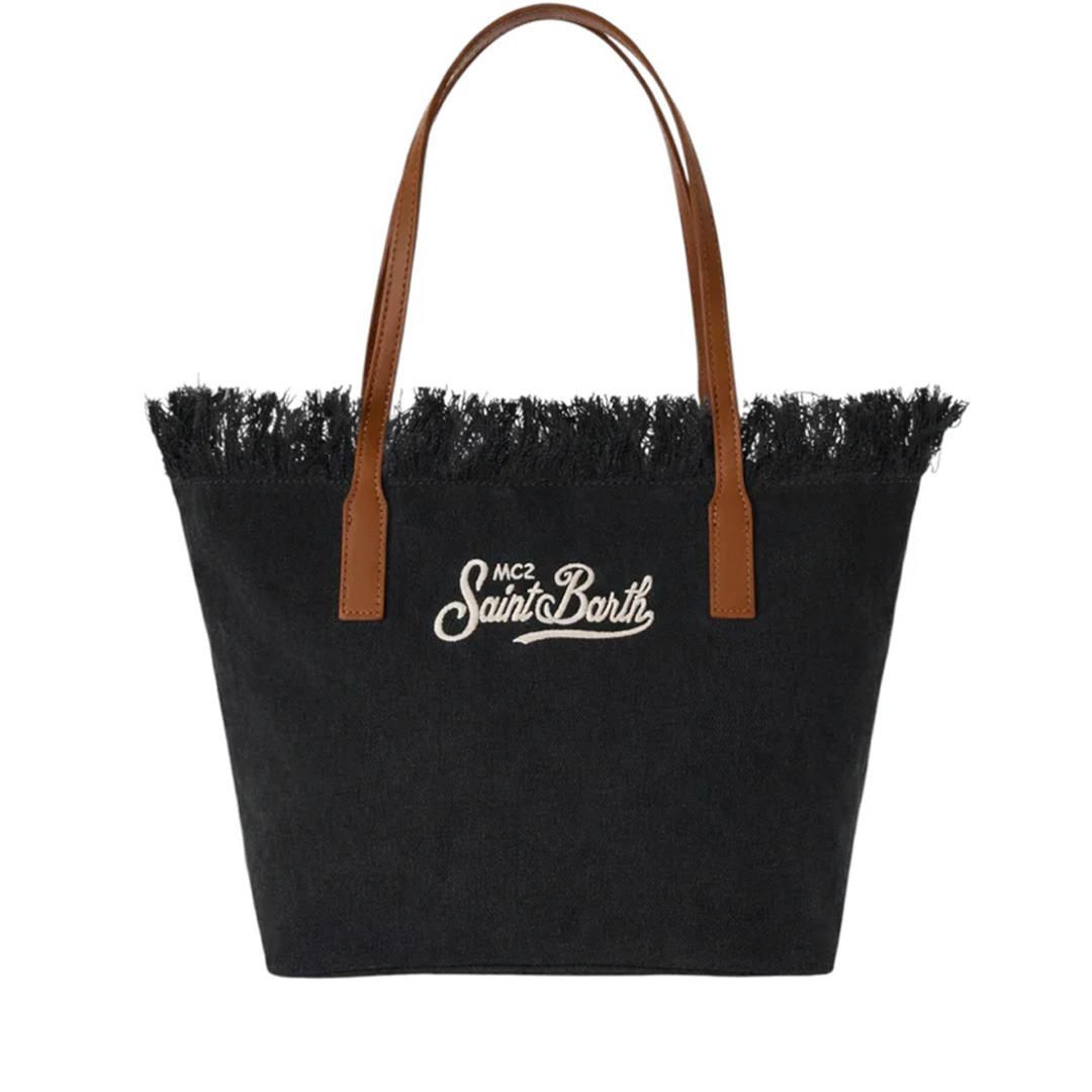 Borsa City regular in canvas nera con frange CBF0001 01740L MC2 SAINT BARTH 