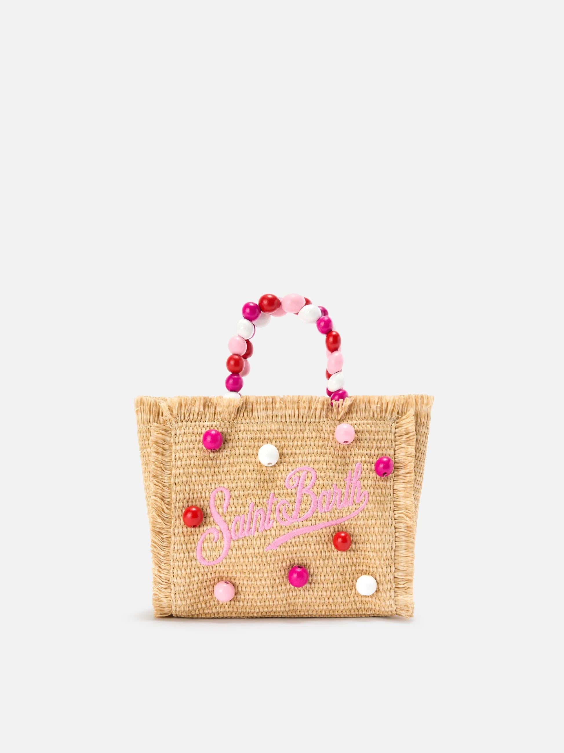 Borsa Vanity mini in tessuto effetto paglia con manico con perline VAMI009 00347L MC2 SAINT BARTH 