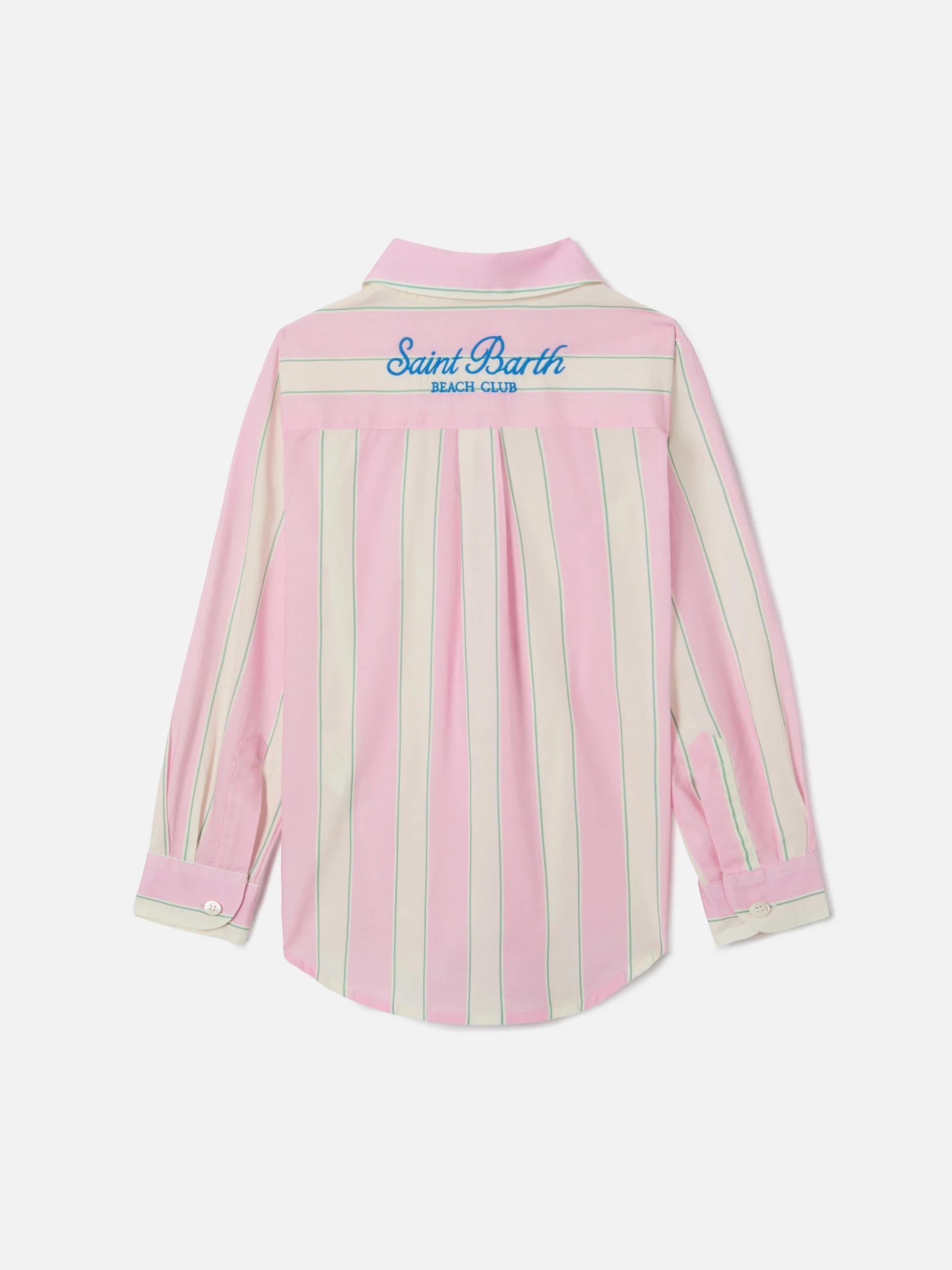 Camicia Mini Brigitte in popeline di cotone a righe bianche, rosa e verdi BRIG003 00897L MC2 SAINT BARTH 