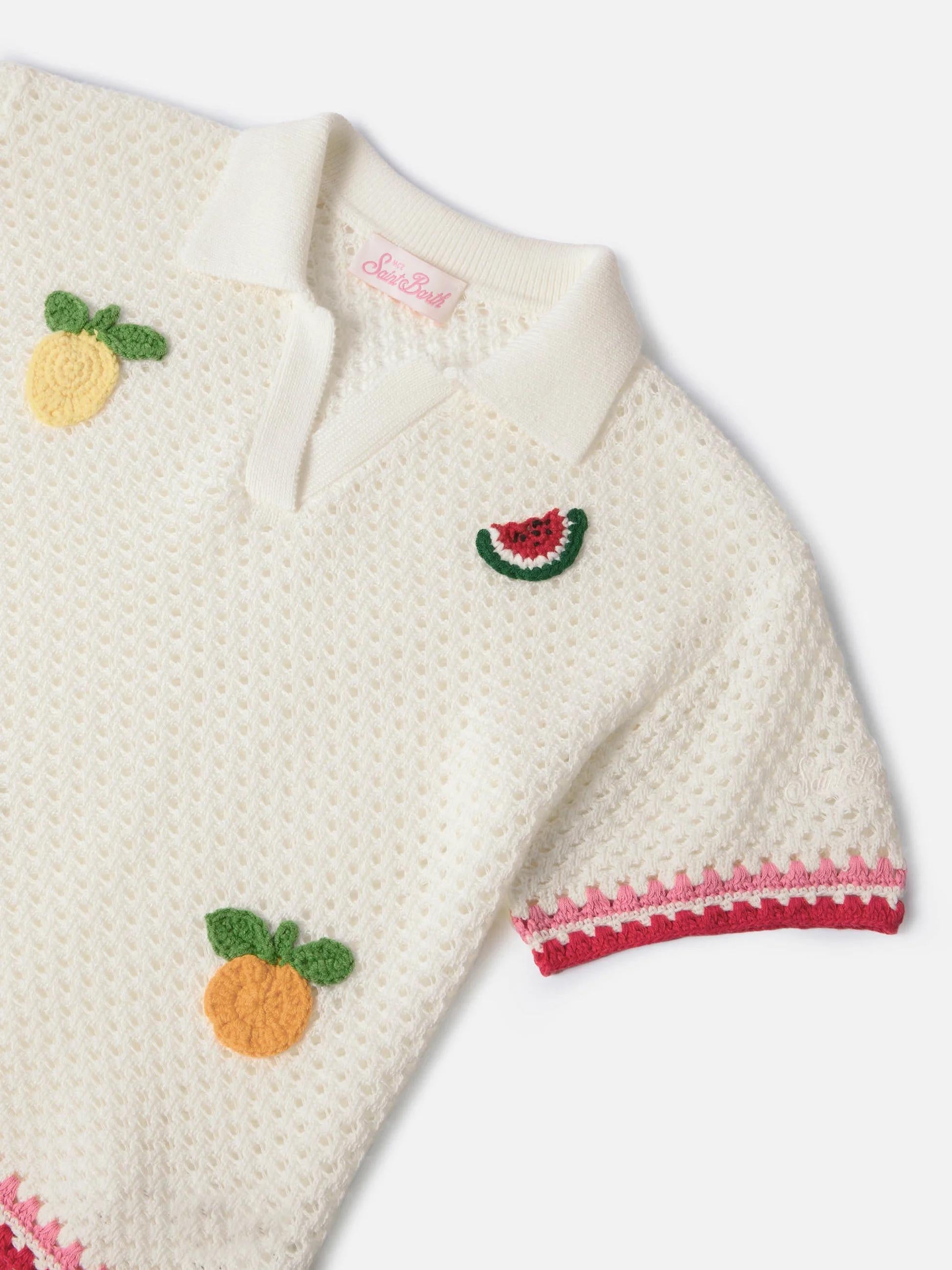 Polo Pixie Jr in misto cotone bianca con patch ricamate PIX0002 00264L MC2 SAINT BARTH 