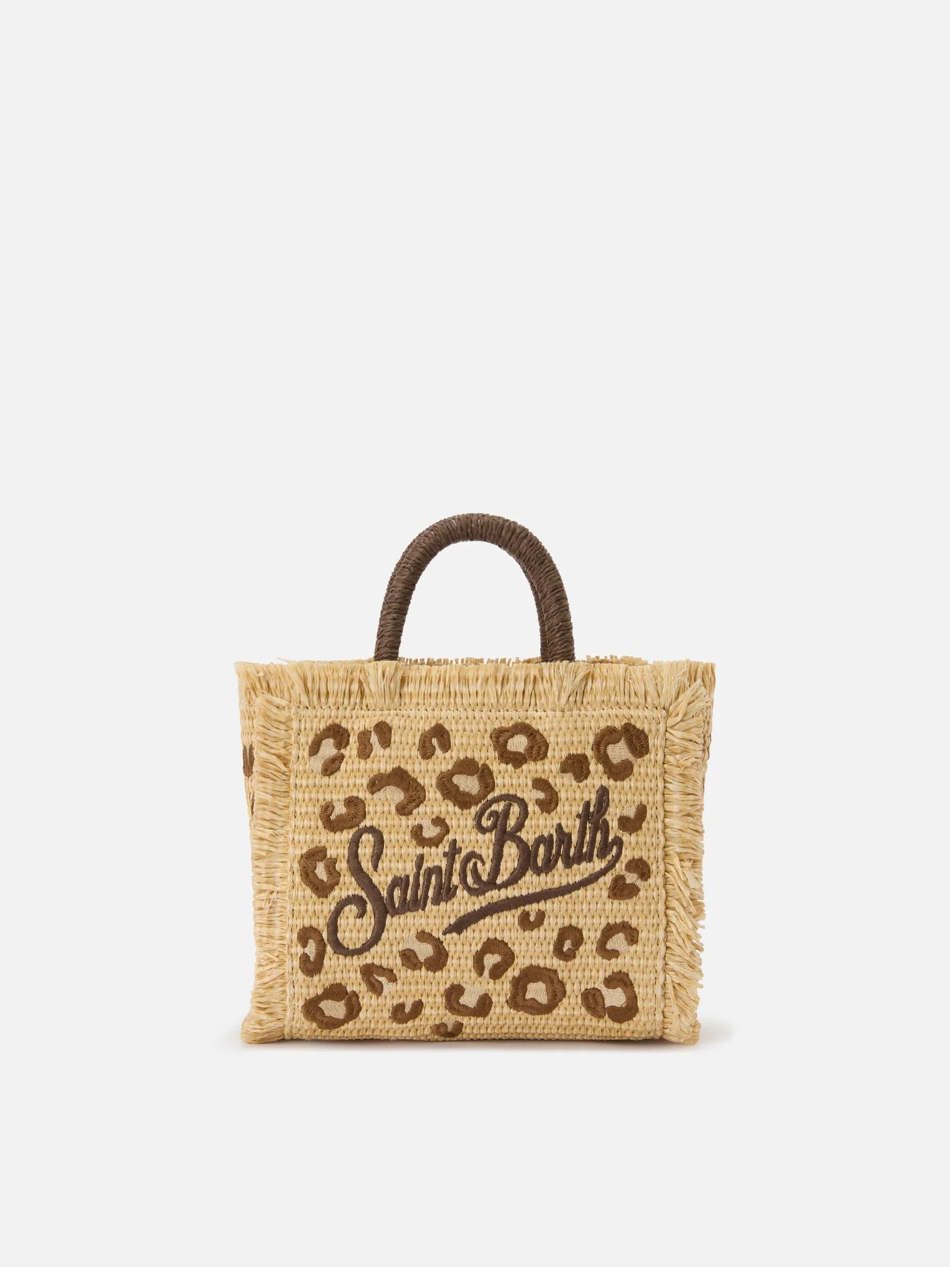Borsa Vanity mini in tessuto effetto paglia con ricamo leopardato VAMI009 00349L MC2 SAINT BARTH 