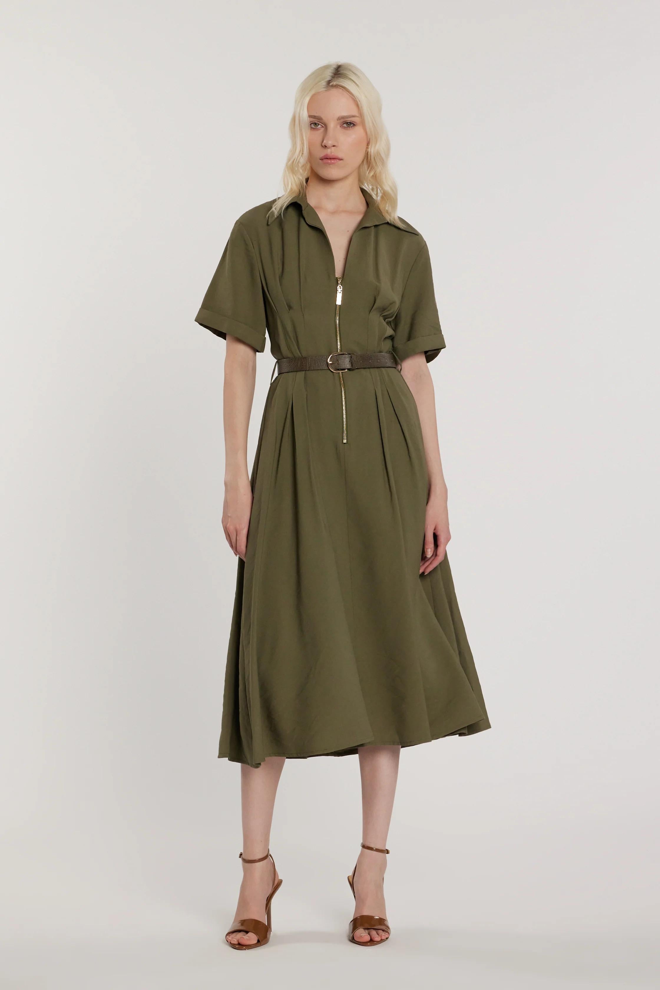 RELISH Abito CORINNES midi maniche lunghe con risvolto più zip più cintura CAPULET OLIVE RDP2609303046 1871 RELISH 