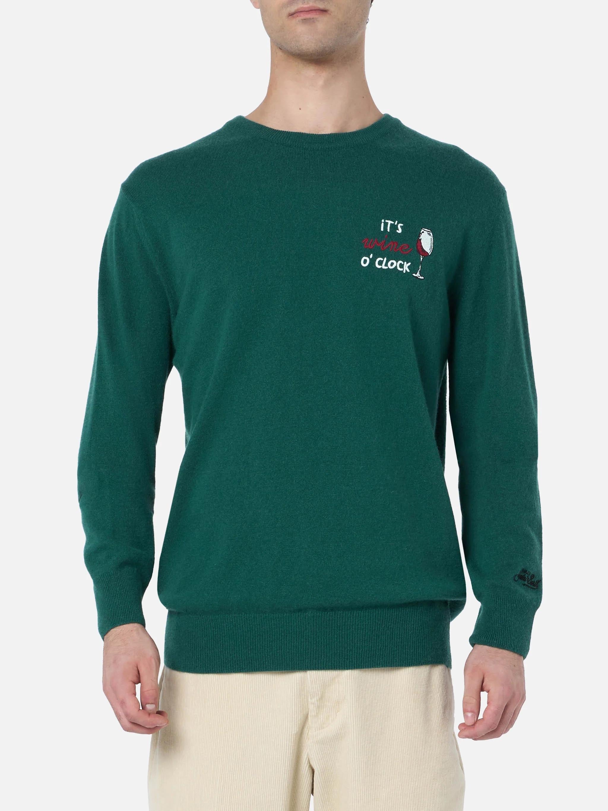 Maglione da uomo verde Heron con ricamo it's Wine o'clock HER0024 00127I MC2 SAINT BARTH 
