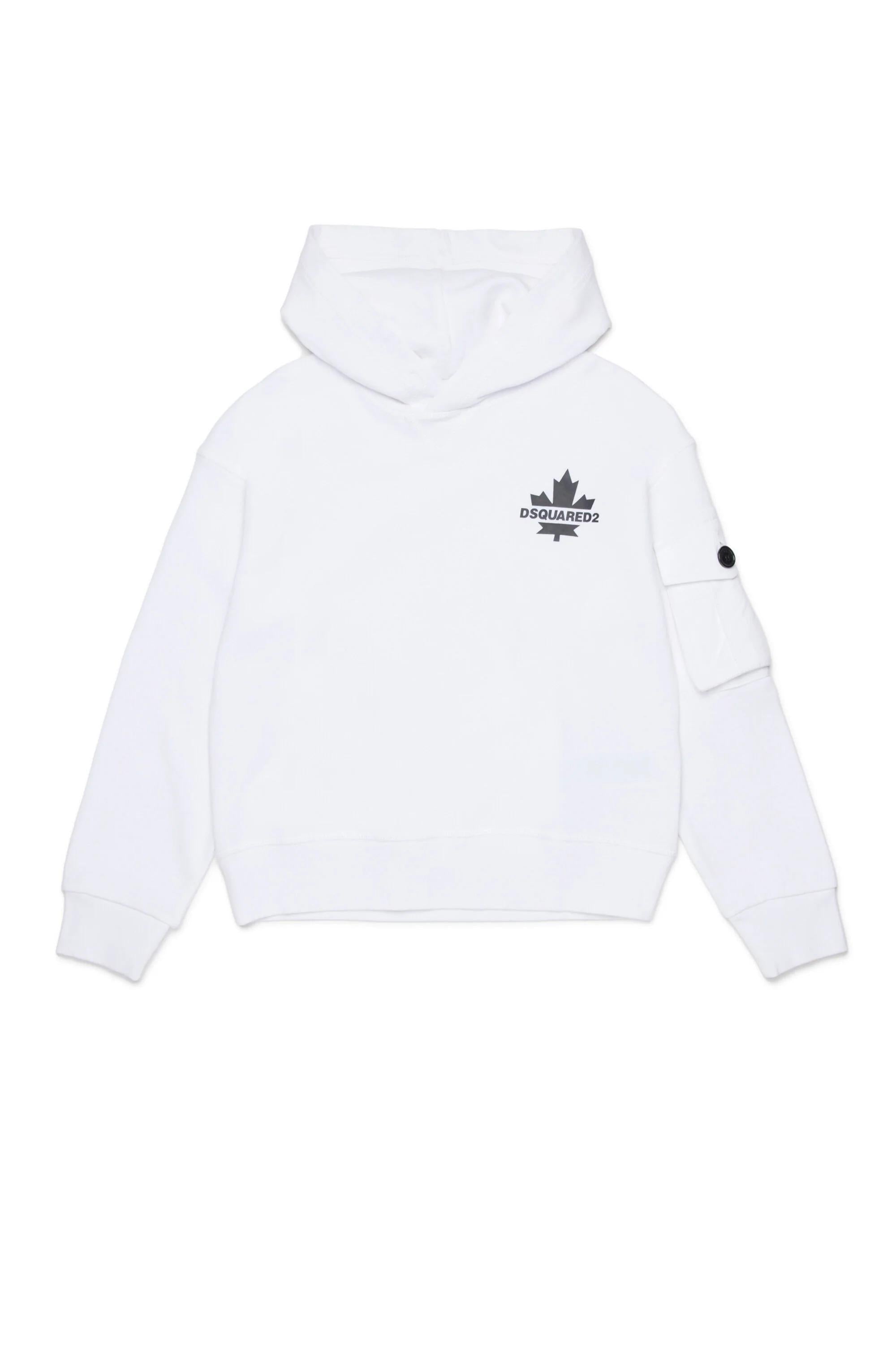 Felpa cappuccio con foglia d'acero bianca DQ2735-Dsqured Kid DQ2735-D0AC6 DQ100 DSQUARED KID 