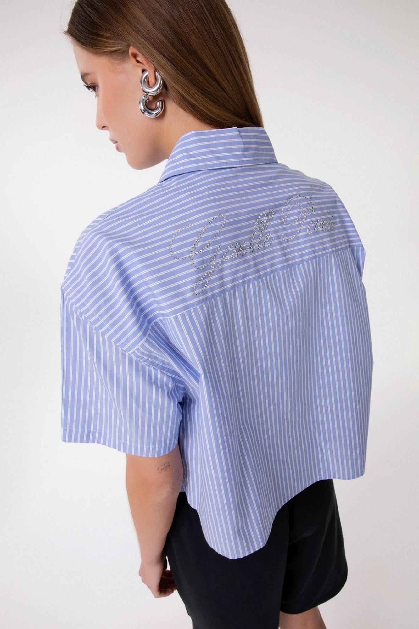 Camicia A Mezza Manica In Bastonetto Di Cotone  Azzurro - Gaëlle Paris GAABW09837-TMTL0030 AZZURRO GAELLE 