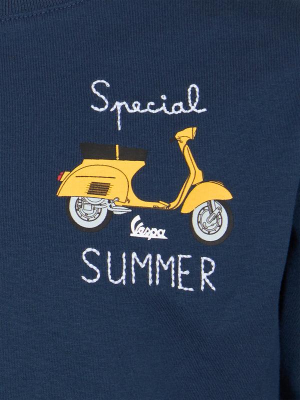 T-shirt da bambino in cotone con stampa Vespa e ricamo Special Summer TSH0001 02646H MC2 SAINT BARTH 
