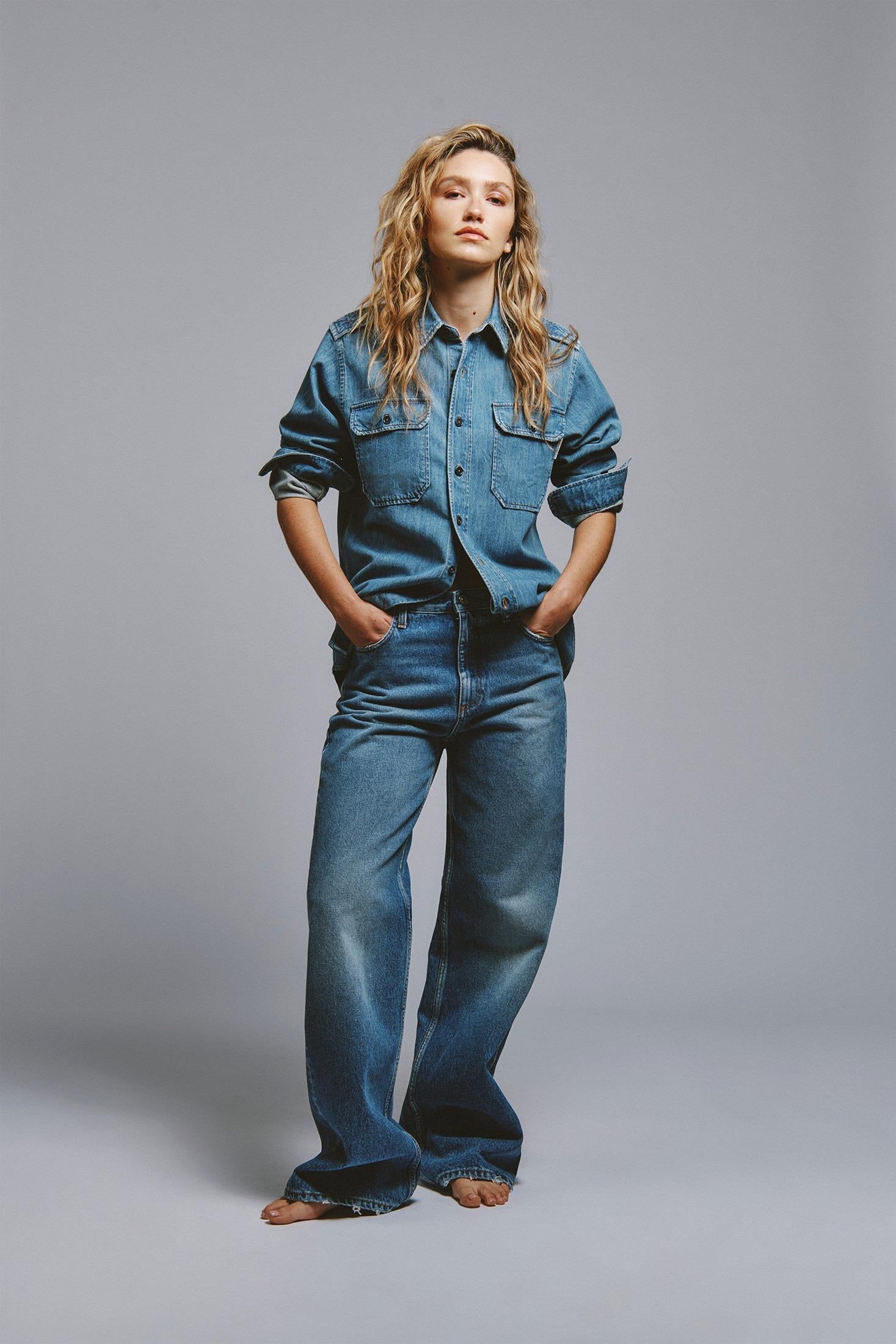 Super wide r.r.eva herzigova denim lyocell cotton vintage RND90350CT312876 C0999 ROY ROGER'S 