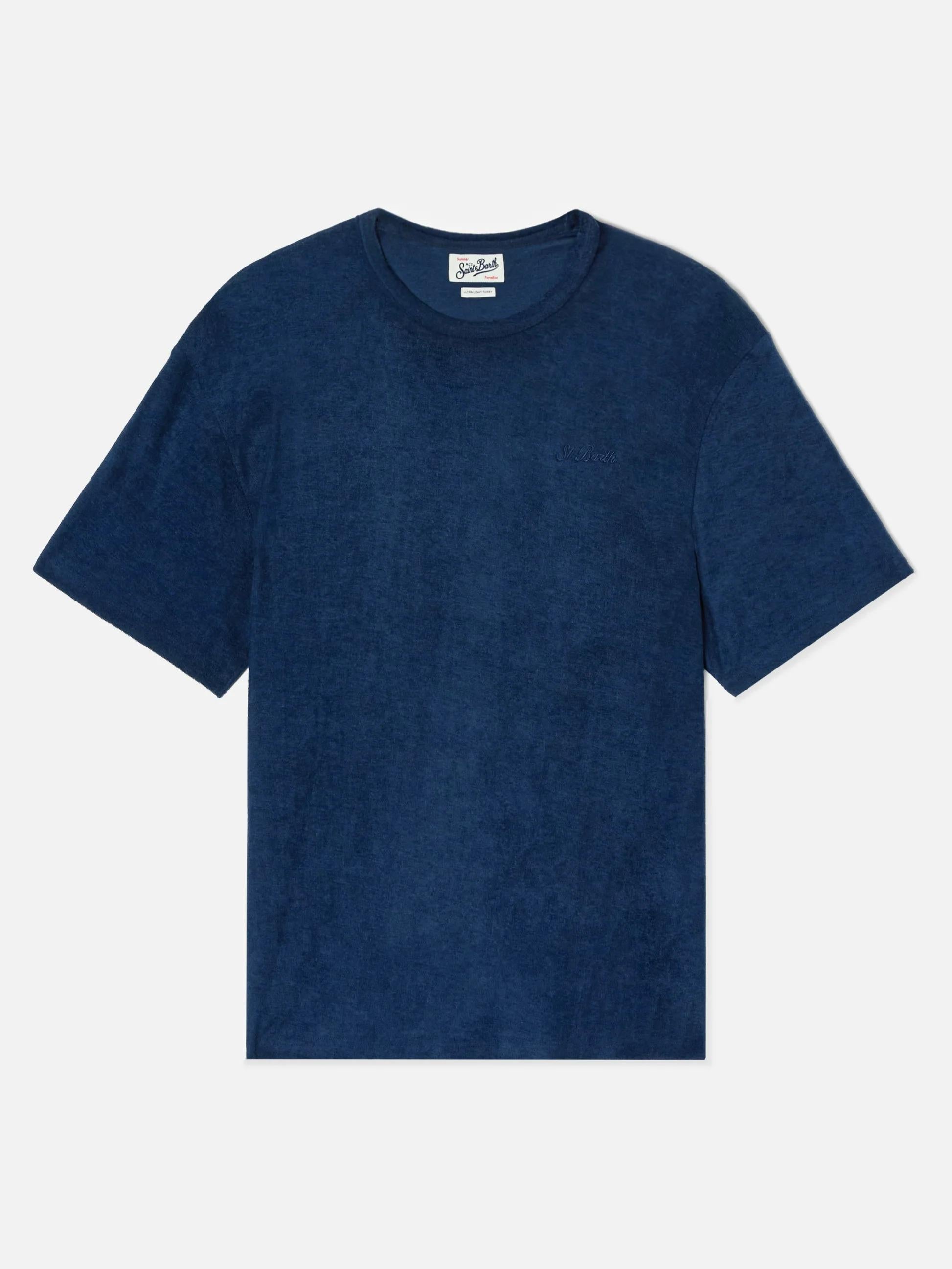 T-shirt Gary in cotone effetto spugna blu con ricamo logo GAR0002 00145L MC2 SAINT BARTH 