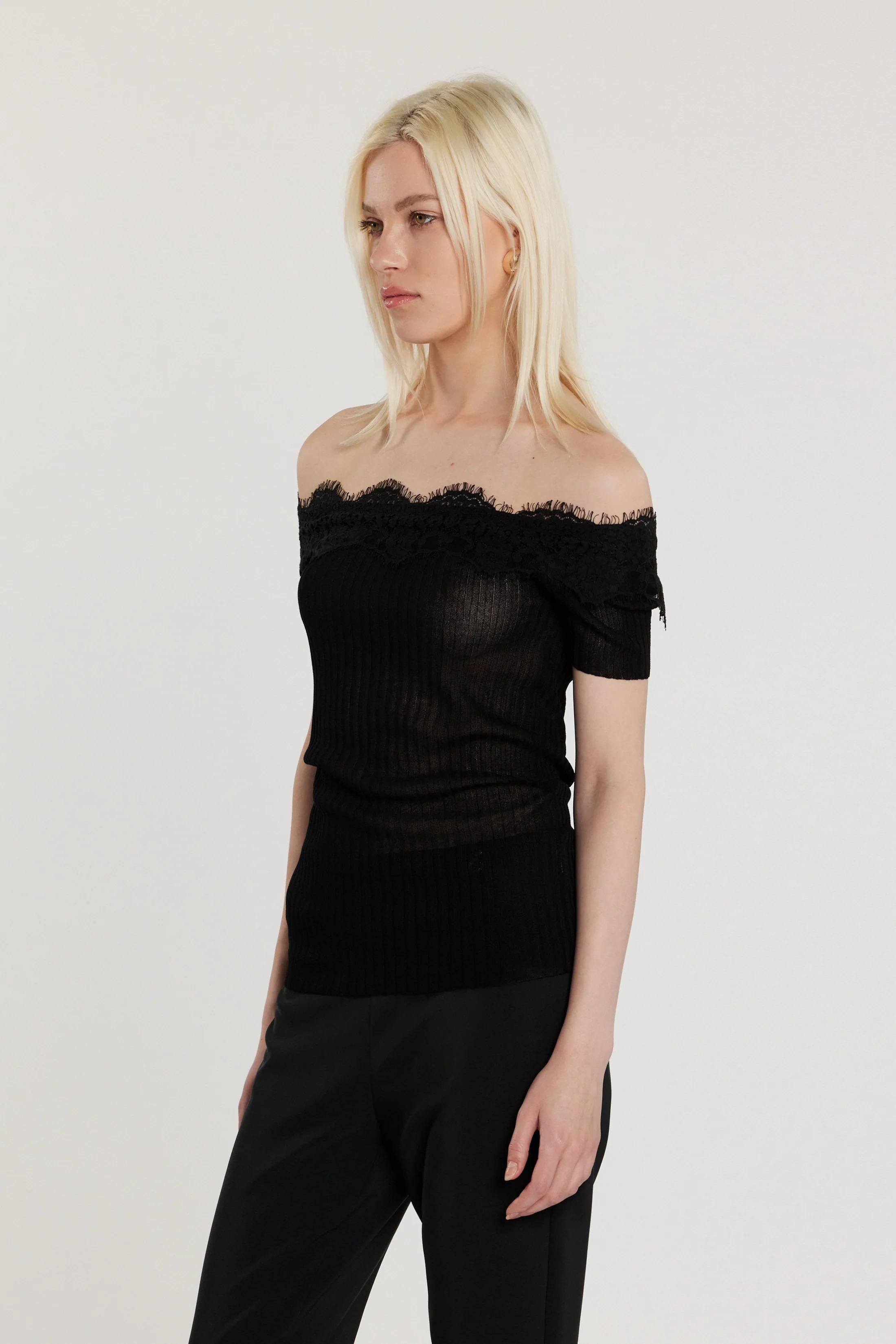 RELISH Maglia HAIFI maniche corte scollo barca con inserti pizzo costina BLACK RDP2602054023 1199 RELISH 