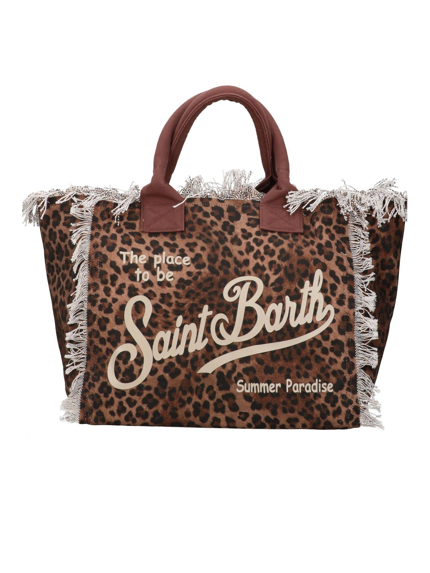 Borsa Vanity regular leopardata in canvas con frange VANI001 00190L MC2 SAINT BARTH 