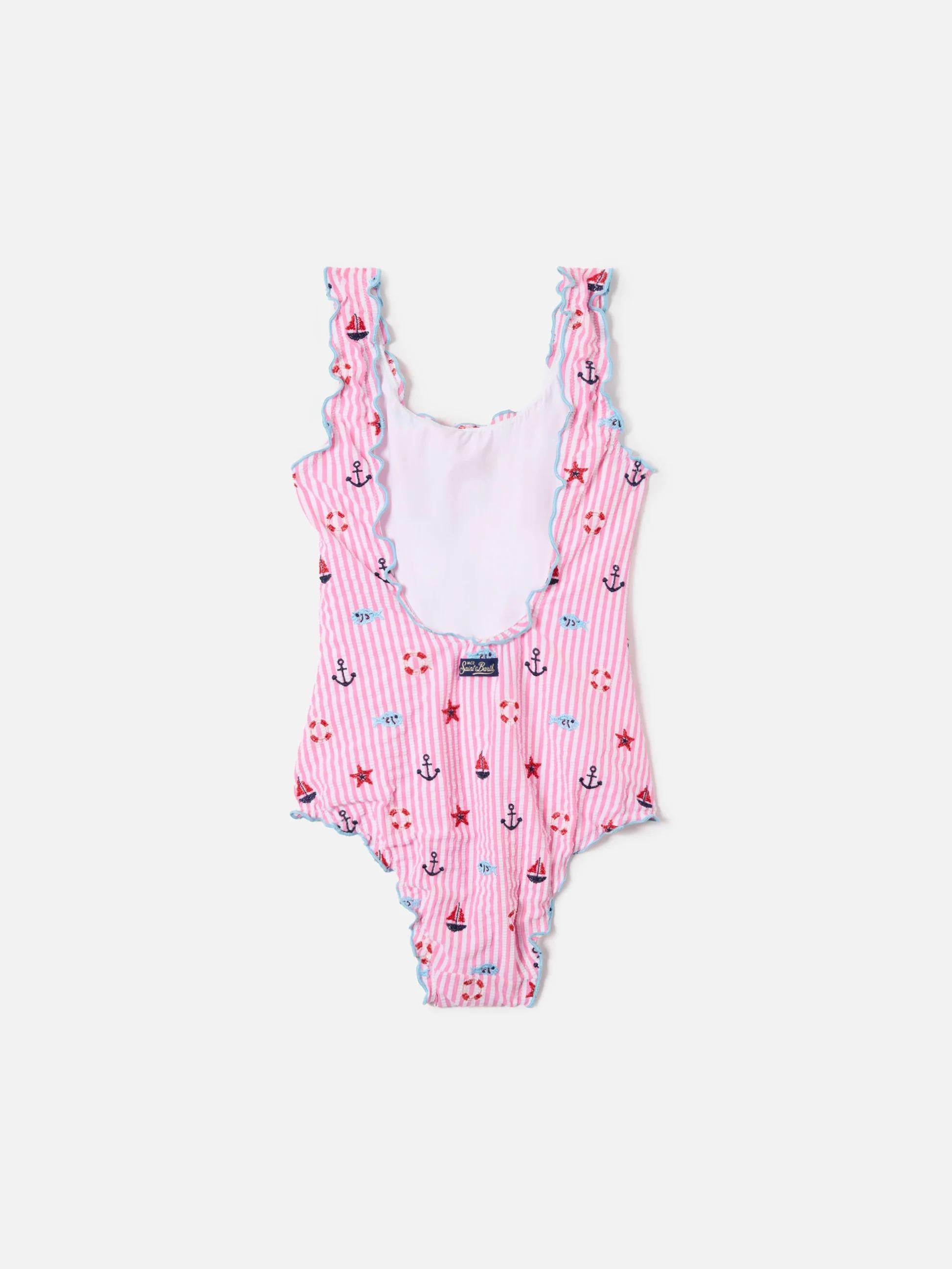 Costume intero Clio in seersucker ricamato a righe rosa CLIO001 03063L MC2 SAINT BARTH 