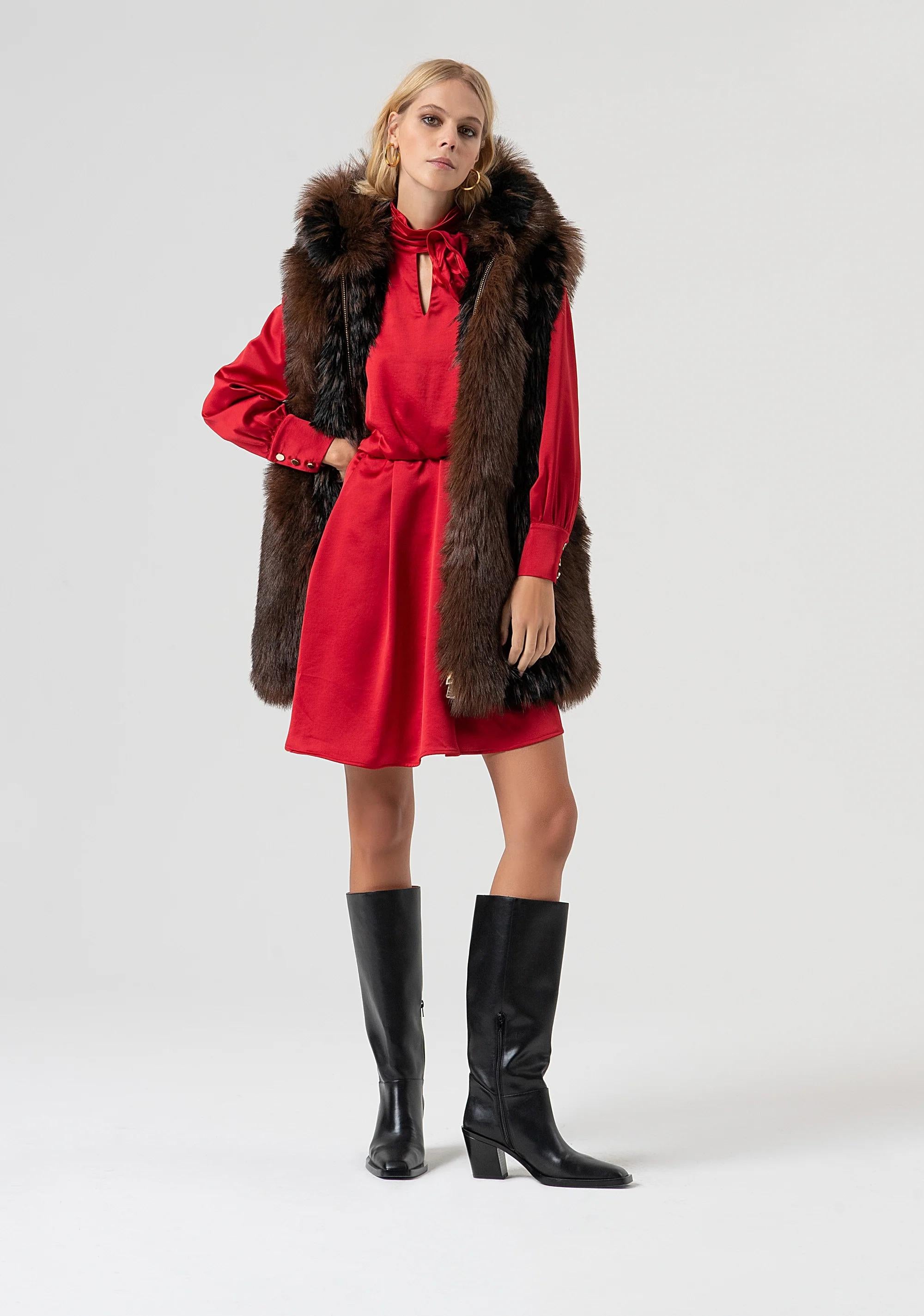 Fracomina Abito regular in raso redwine FR25WD1018W4101 T51 FRACOMINA 