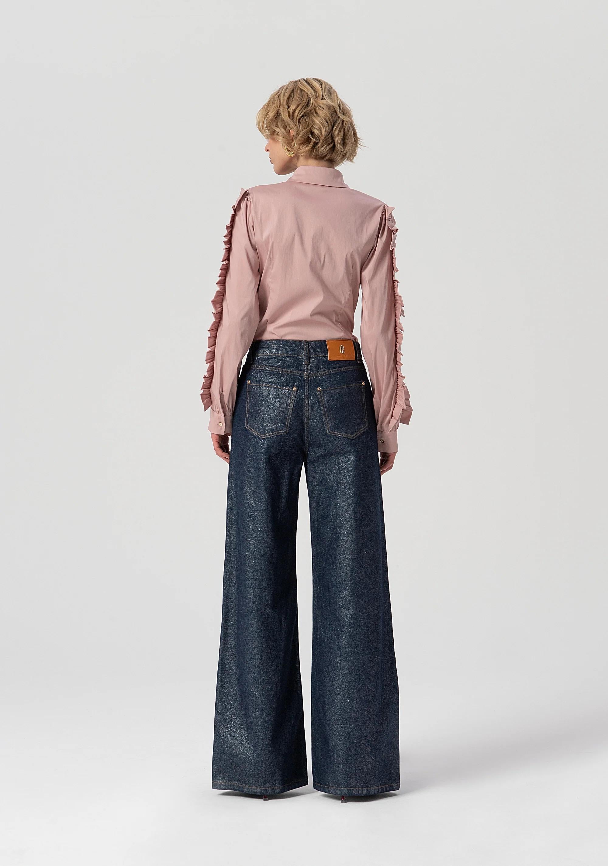 Fracomina Jeans flare a palazzo in denim con spalmatura FS25WV3015D400L9 365 FRACOMINA 