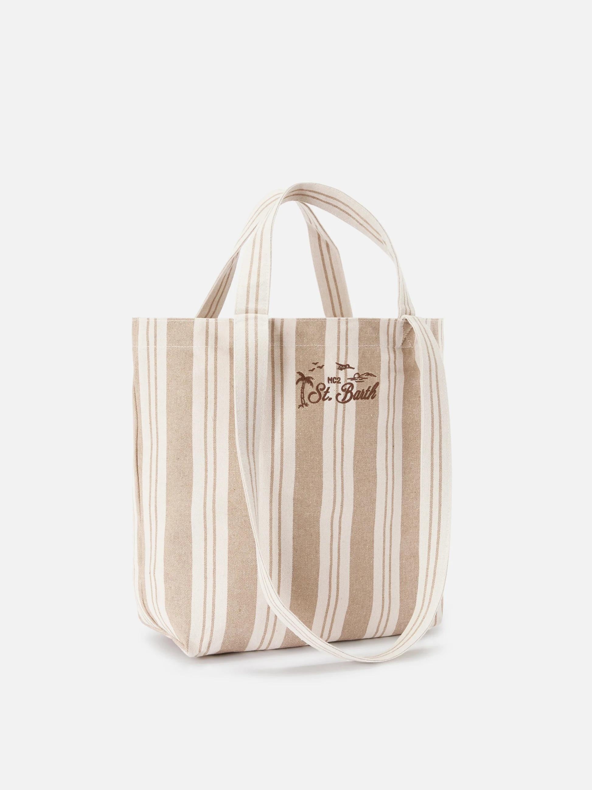 Borsa tote Essential Beach in cotone a righe beige e bianche EBEC001 01102L MC2 SAINT BARTH 