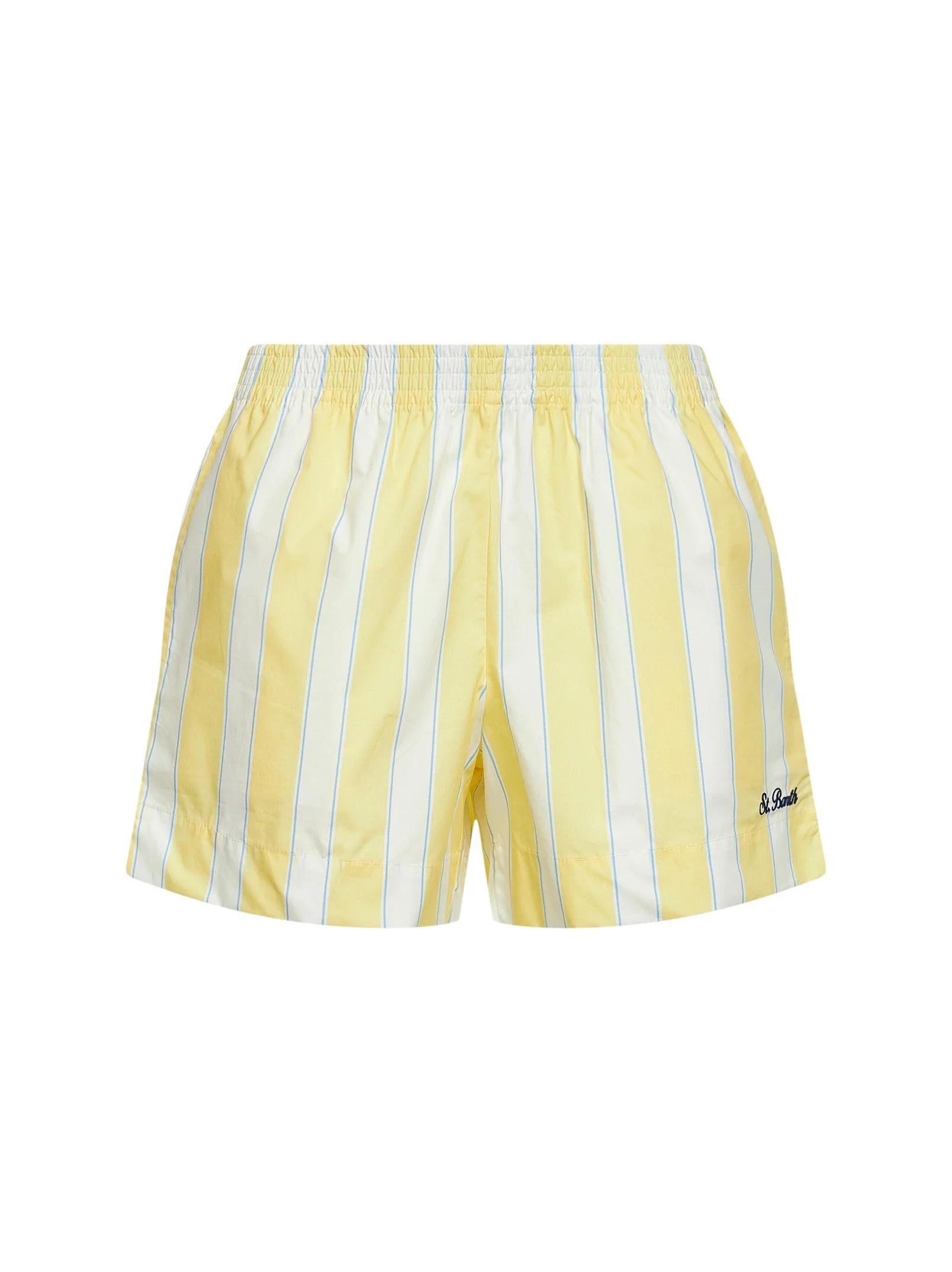 MC2 SAINT BARTH<BR/>Shorts Meave in popeline a righe giallo e panna con ricamo MEA002 01420L MC2 SAINT BARTH 