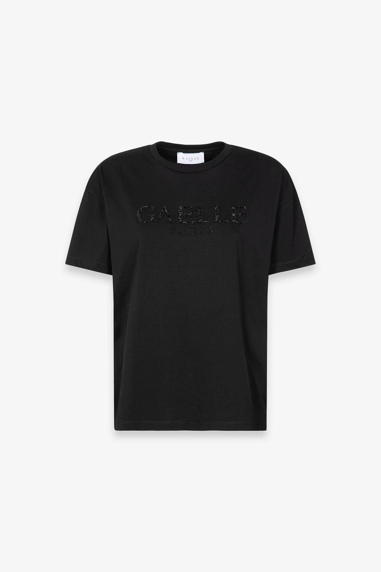 T-Shirt Paricollo Mezza Manica Con Ricamo  Nero - Gaëlle Paris GAABW09252-PTTS0043 NERO GAELLE 