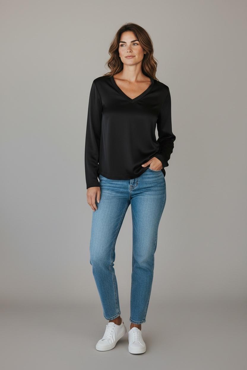 Maglia sc v raso strech crochè nera CR09417 348 CROCHE 