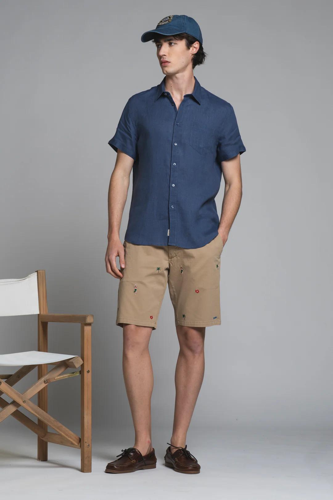 REY ALOHA CHINO SHORT IN TWILL WITH EMBROIDERY BEIGE IM26SSBM-REYALOHA-GAB C51 IMPURE 