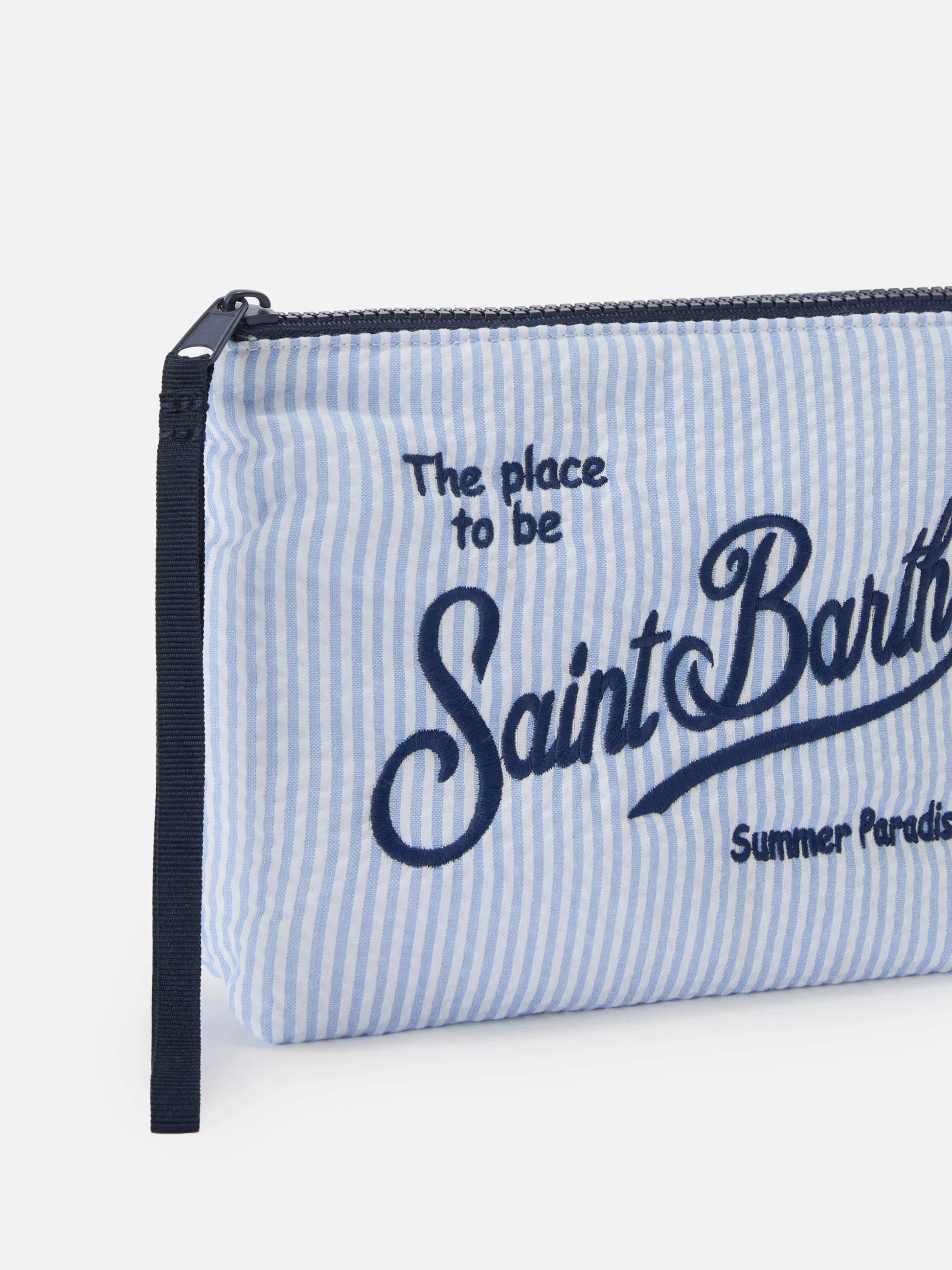 Pochette Aline in cotone seersucker a righe azzurre ALI0049 00361L MC2 SAINT BARTH 