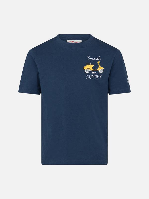 T-shirt da bambino in cotone con stampa Vespa e ricamo Special Summer TSH0001 02646H MC2 SAINT BARTH 