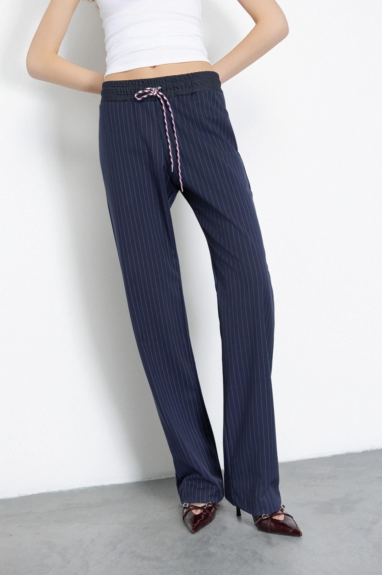 Pantalone Dritto Morbido Con Coulisse In Vita  Blu Scuro - Gaëlle Paris GAABW06834-TMTS0139 BL25 GAELLE 