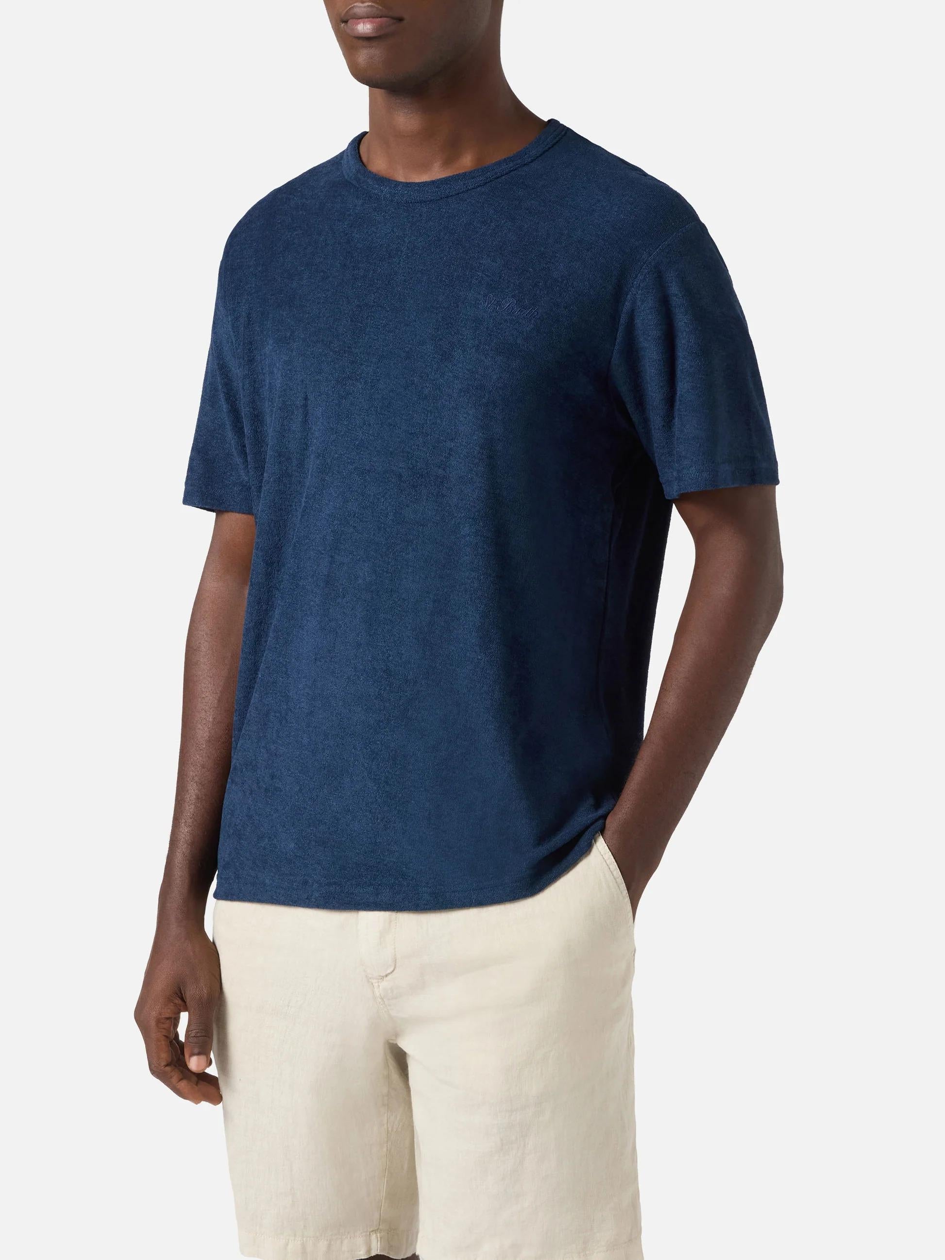 T-shirt Gary in cotone effetto spugna blu con ricamo logo GAR0002 00145L MC2 SAINT BARTH 