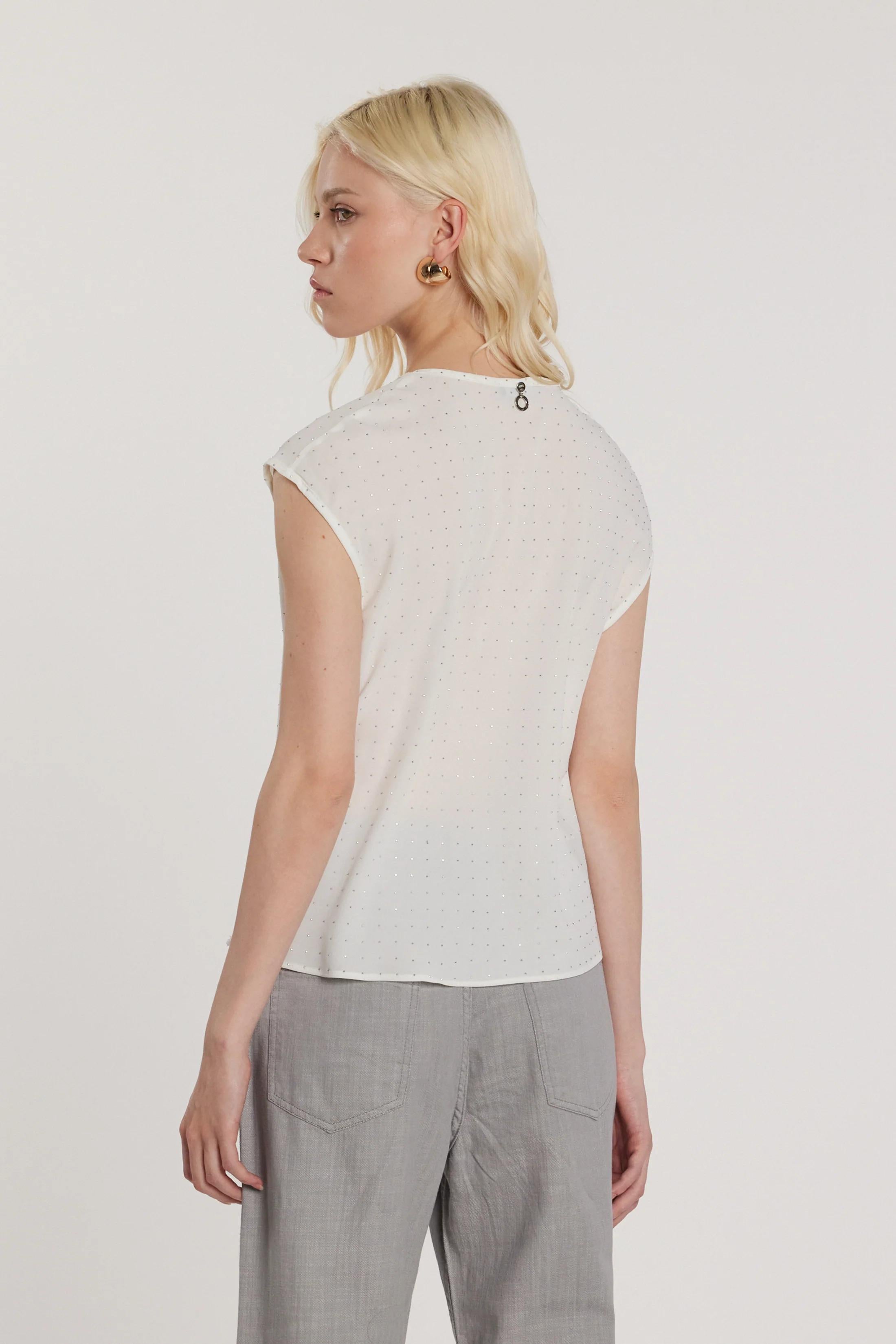 RELISH Blusa LAVOLPE maniche corte aletta scollo a V con strass all over MILK RDP2603009050 1101 RELISH 