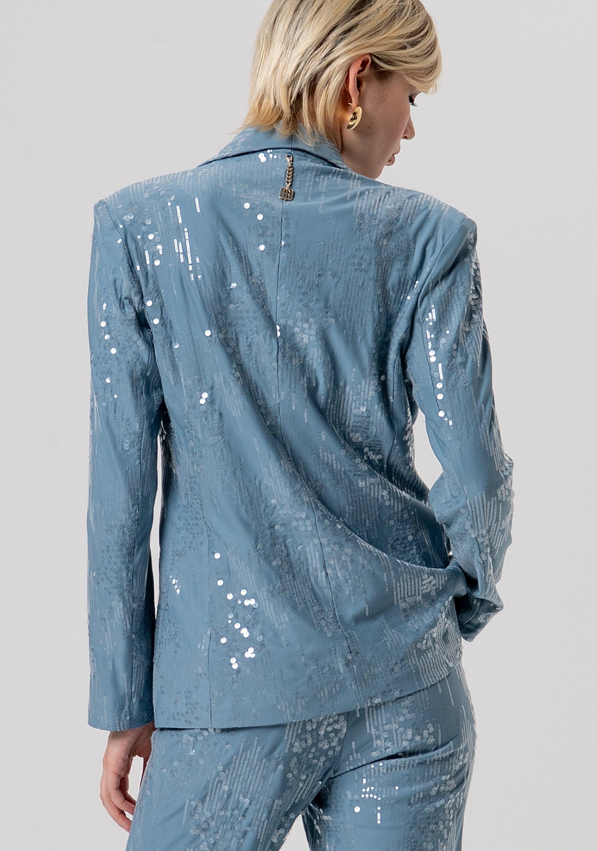 Blazer regular monopetto in tessuto con paillettes dustyblue FQ26SJ3002W498N6 C33 FRACOMINA 