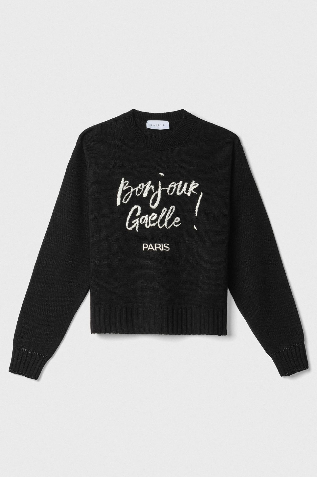 Pullover In Maglia Rasata Con Ricamo Sul Davanti  Nero - Gaëlle Paris GAABW07266-BMFI0001 NE01 GAELLE 