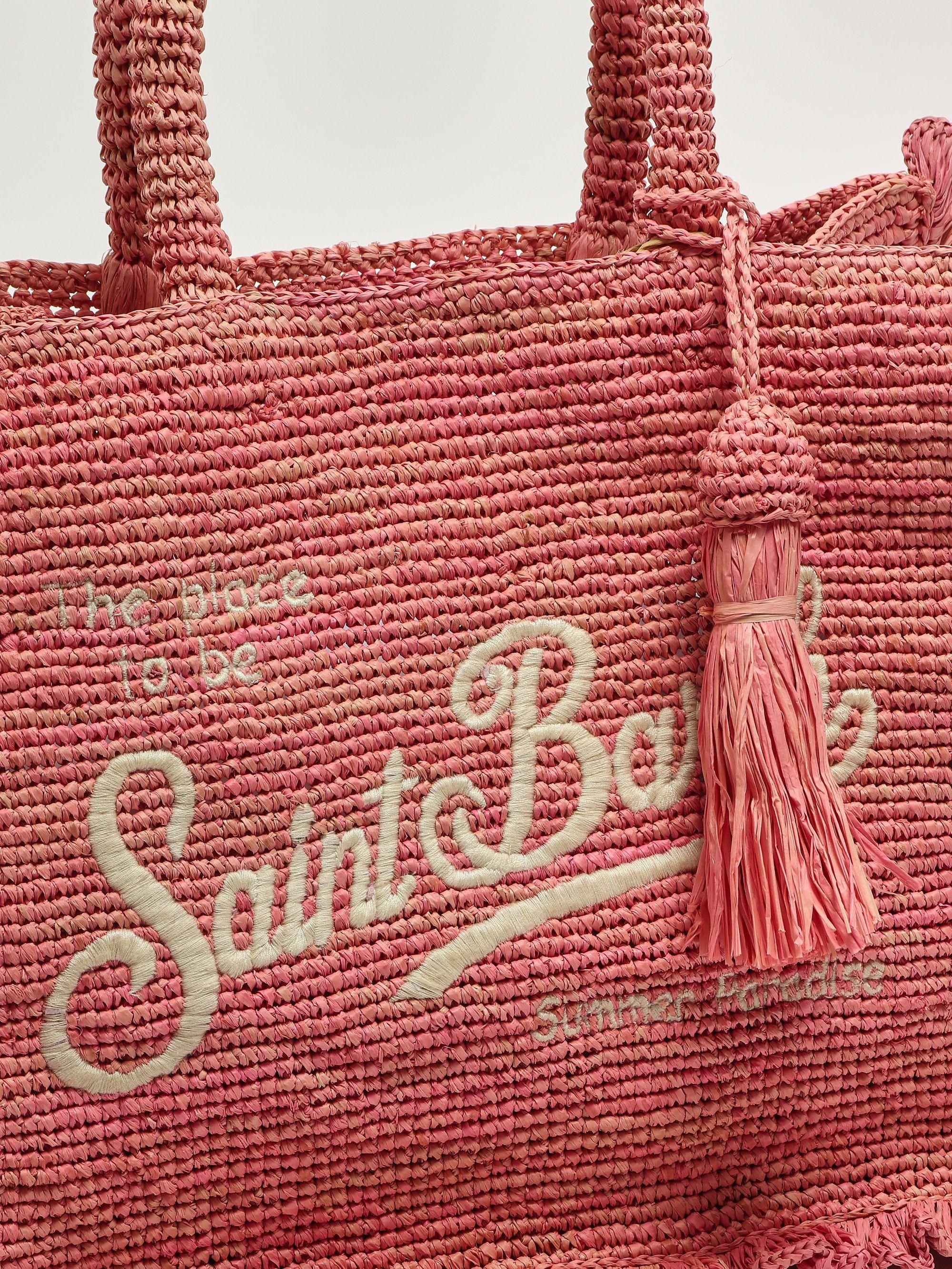 Borsa Volant medium in raffia con logo ricamato rosa RAFV001 00223L MC2 SAINT BARTH 