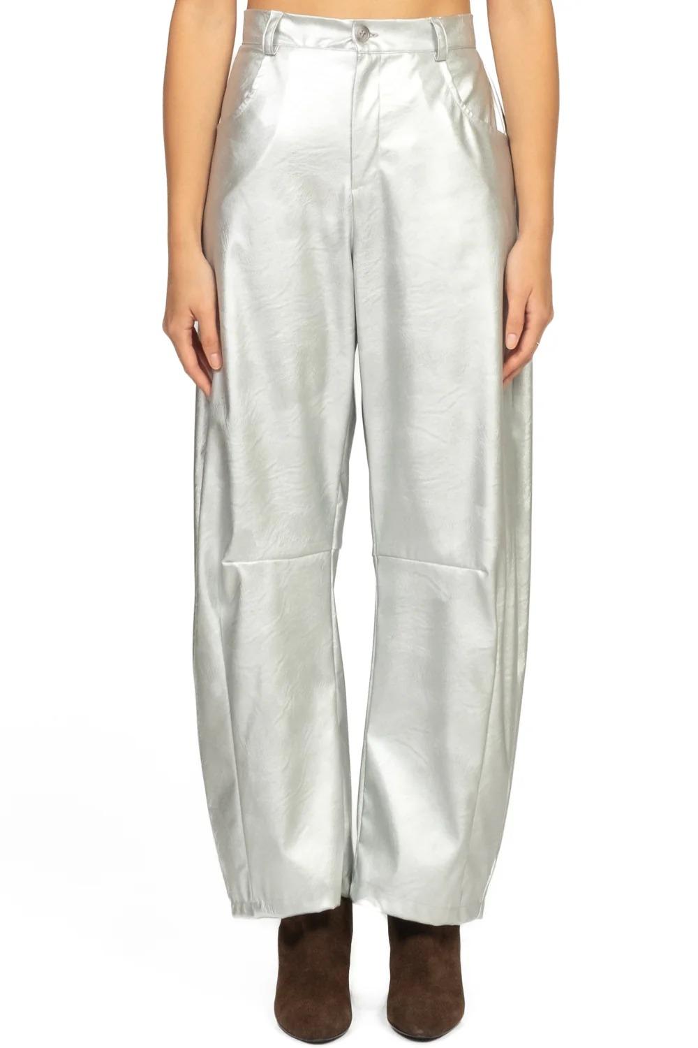 Vicolo - Pantalone barrel ecopelle laminato Art. TF2050 ARGENTO TF2050 ARGENTO VICOLO 