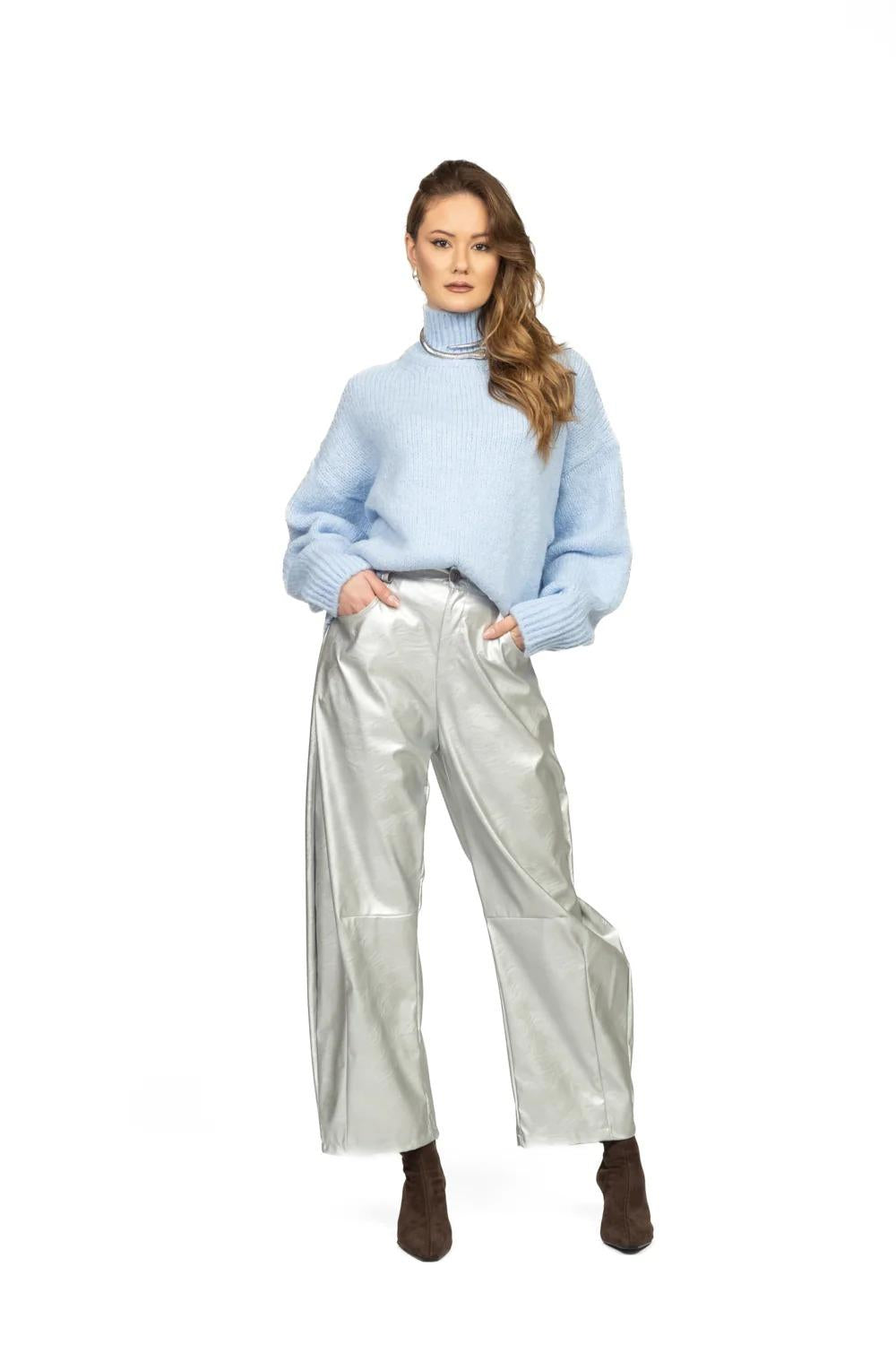 Vicolo - Pantalone barrel ecopelle laminato Art. TF2050 ARGENTO TF2050 ARGENTO VICOLO 