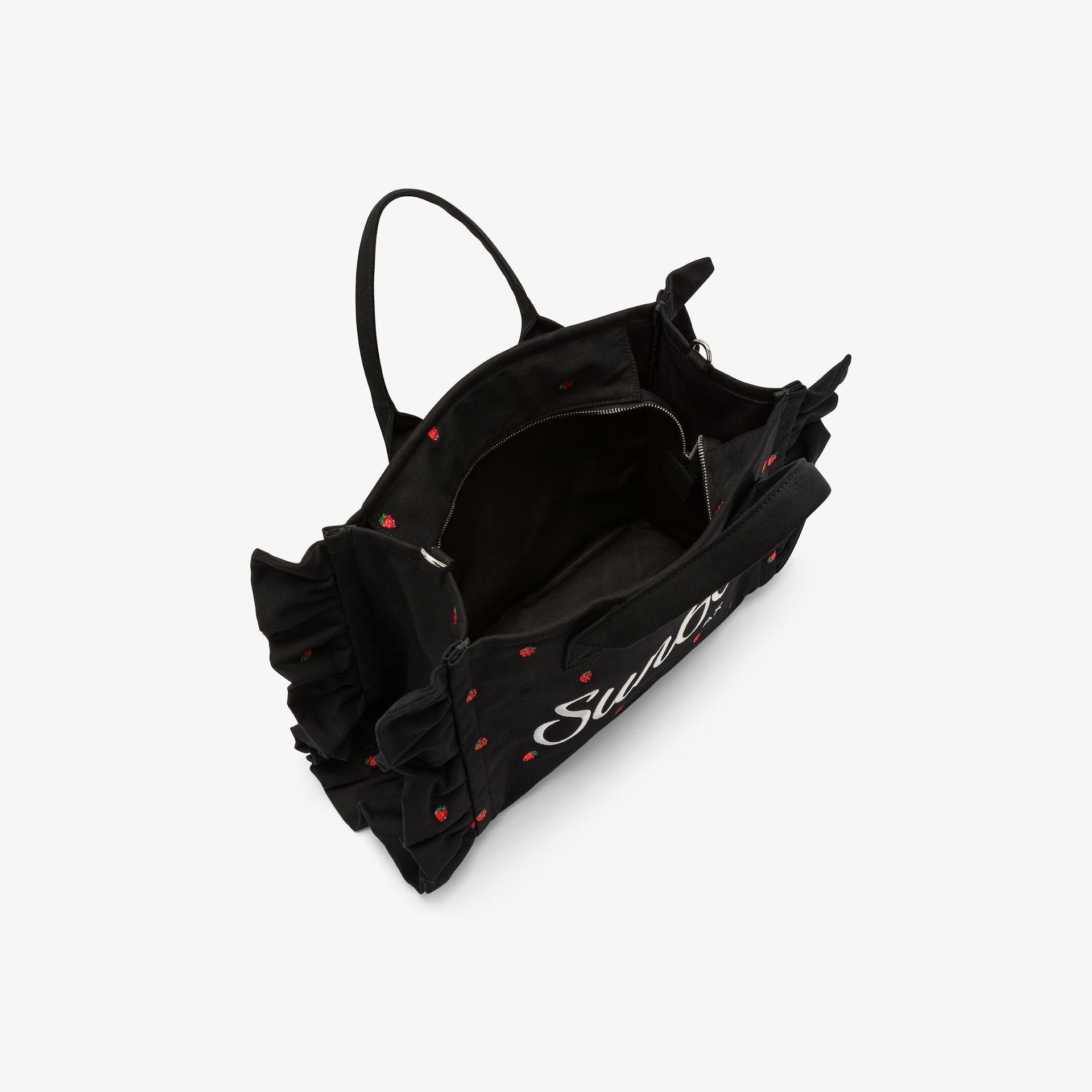 Shopping bag Cali in tela di cotone con ricami nero/bianco panna W36225 1131 SUN 68 