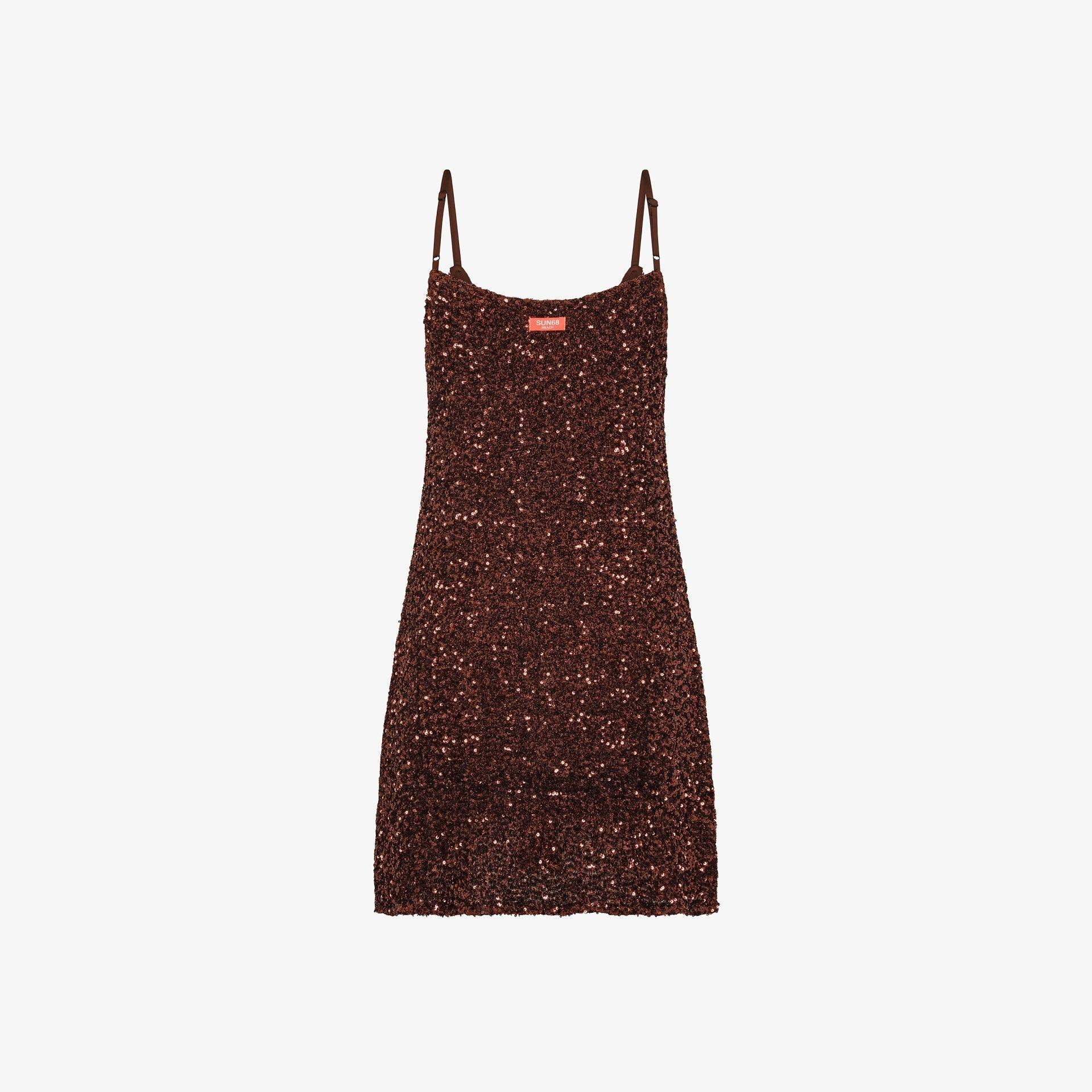 Abito in full paillettes marrone cacao S36265 71 SUN 68 