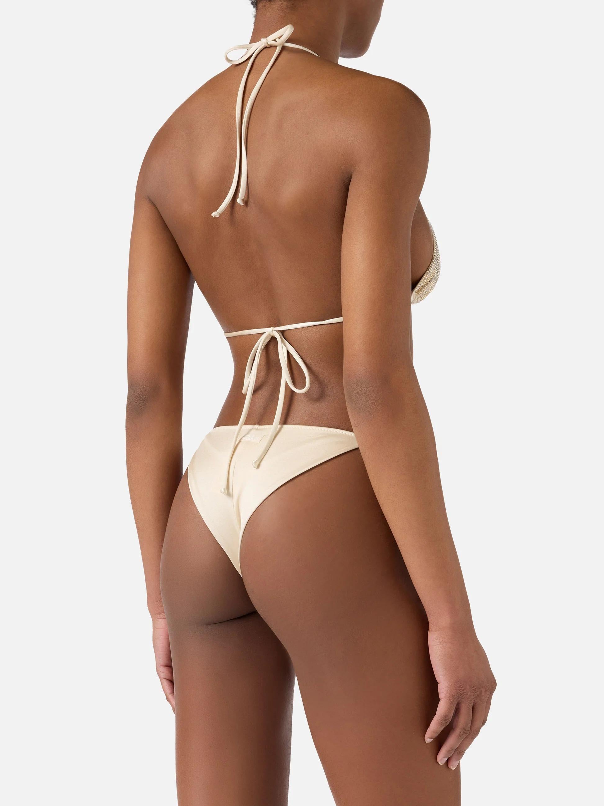 Bikini Maleah triangolo in tessuto glossy finish oro con applicazioni strass MALE002 00237L MC2 SAINT BARTH 