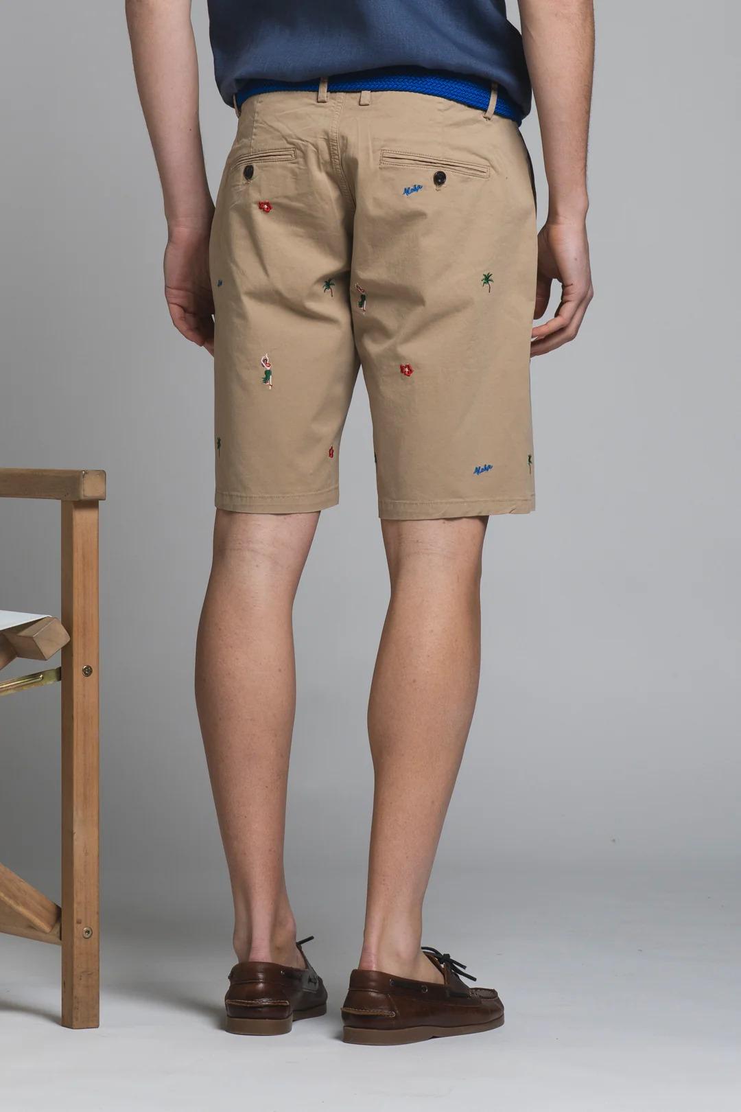 REY ALOHA CHINO SHORT IN TWILL WITH EMBROIDERY BEIGE IM26SSBM-REYALOHA-GAB C51 IMPURE 